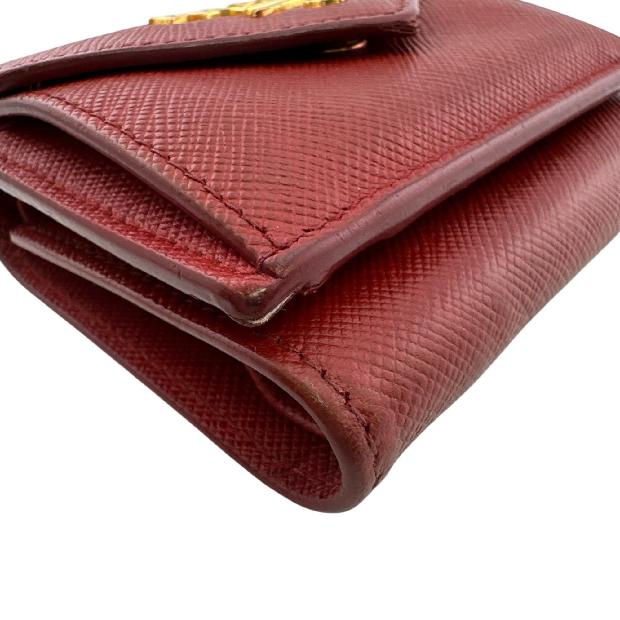Prada PRADA Compact Wallet, Logo Plate, Saffiano Leather, Tri-fold Red Size ONE SIZE - 3 Thumbnail