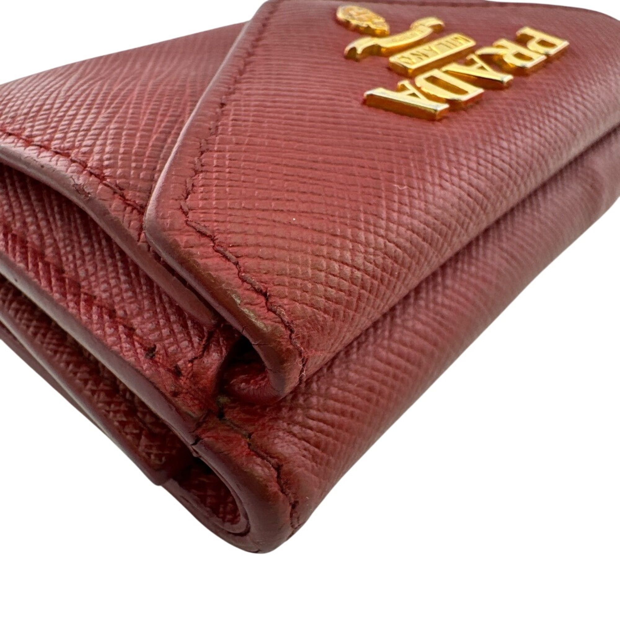 Prada PRADA Compact Wallet, Logo Plate, Saffiano Leather, Tri-fold Red Size ONE SIZE - 5 Thumbnail