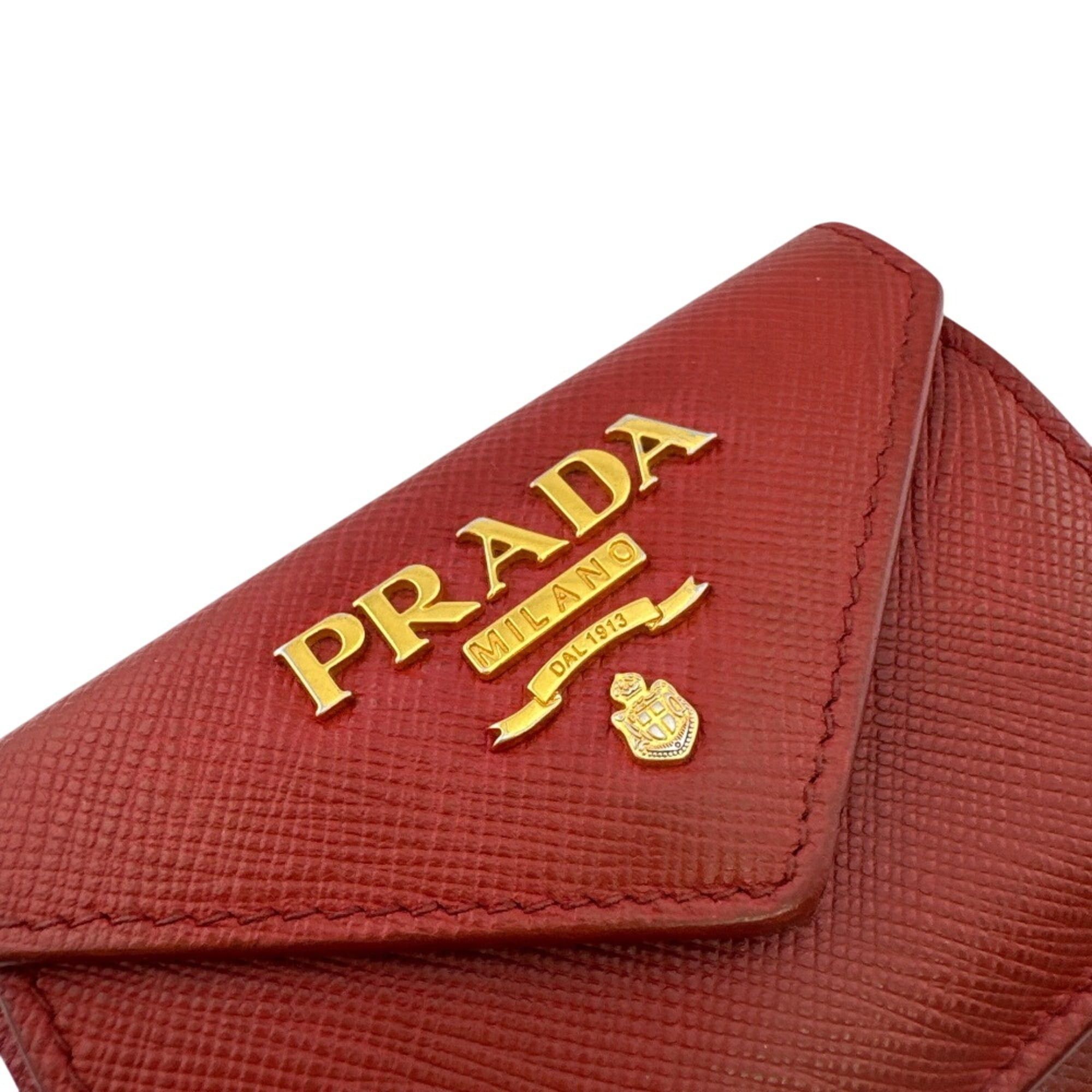 Prada PRADA Compact Wallet, Logo Plate, Saffiano Leather, Tri-fold Red Size ONE SIZE - 7 Thumbnail