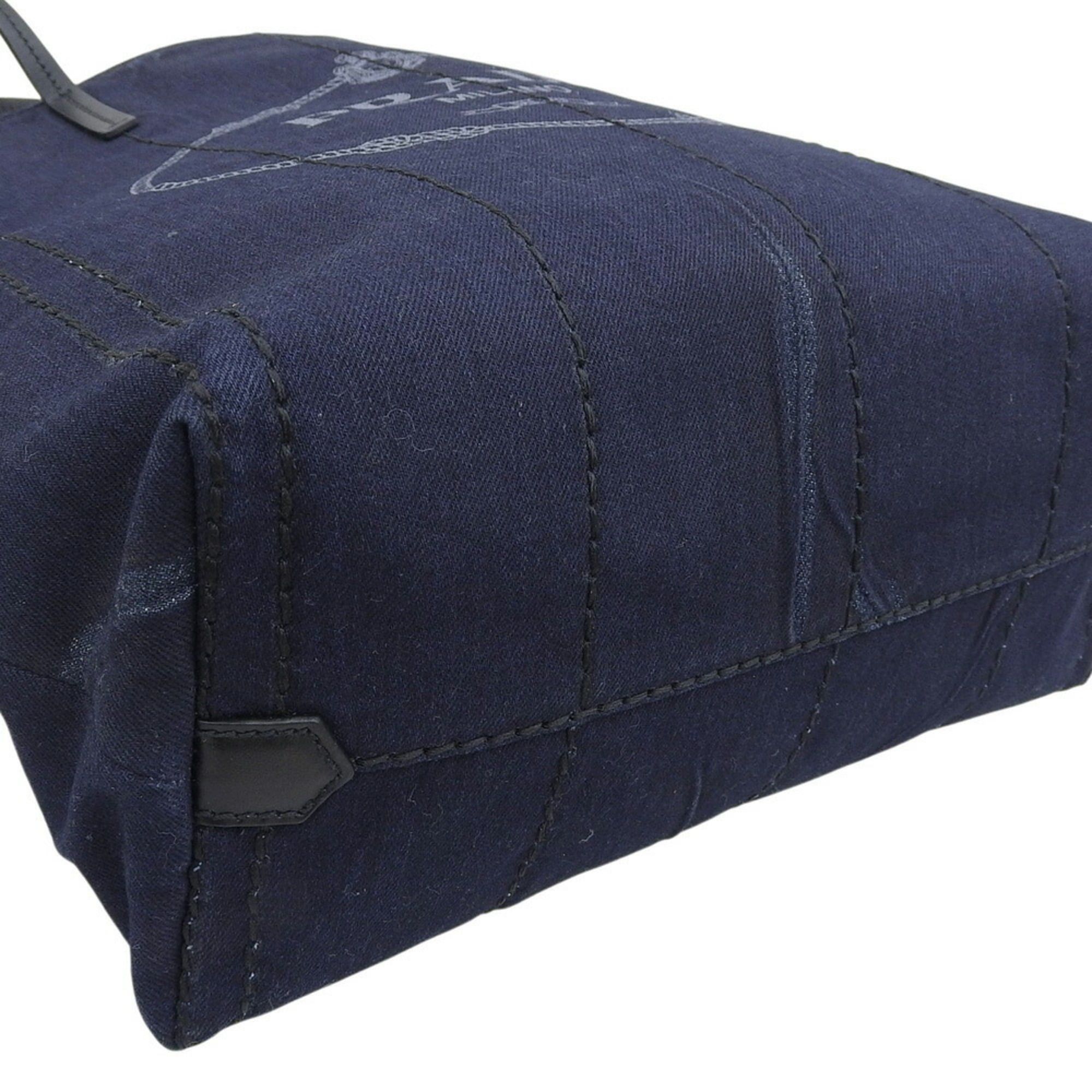 Prada Prada Tote Bag 1BG347 Printed Denim Navy Size ONE SIZE - 4 Thumbnail