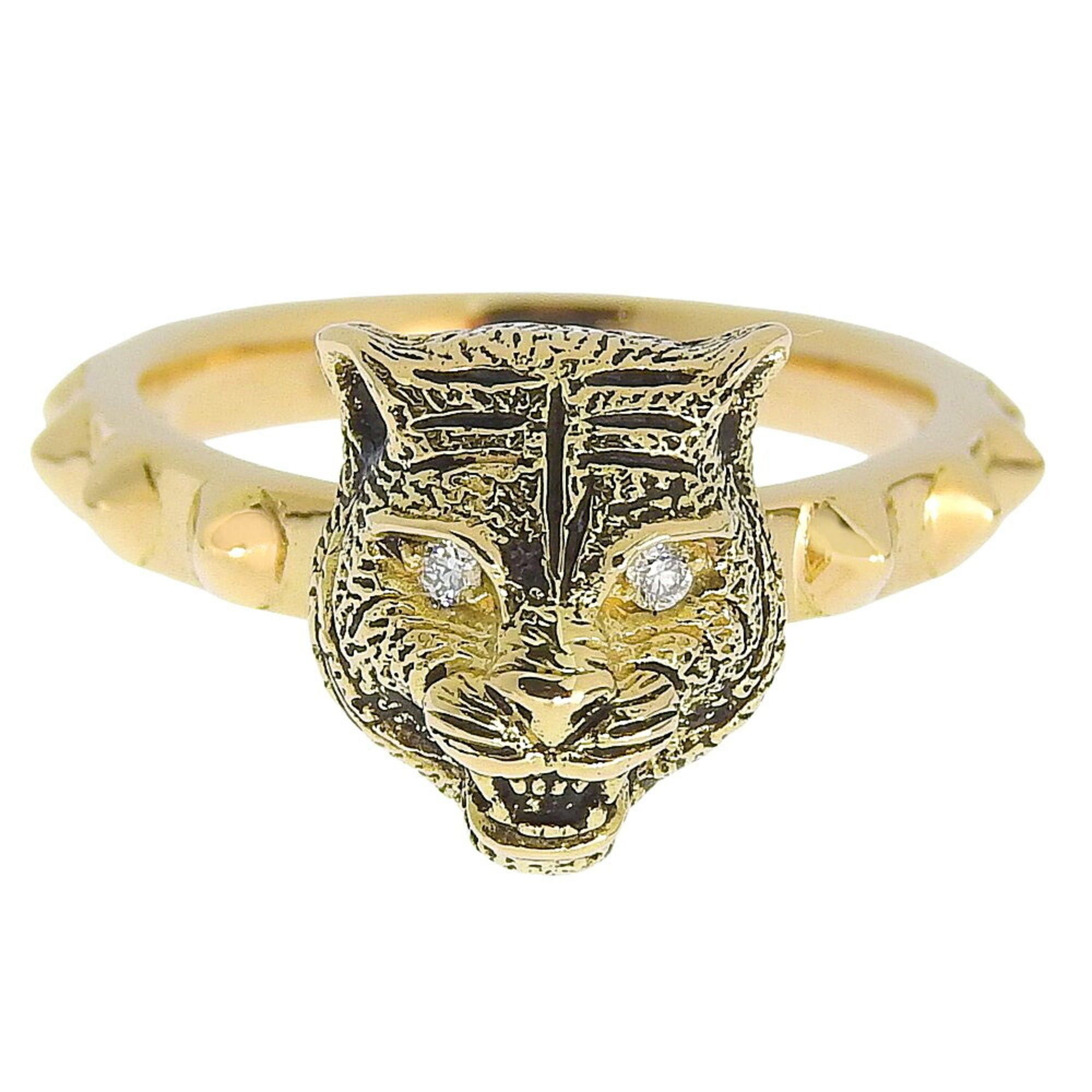 Gucci Gucci Le Marché des Merveilles Cat Ring, 18K Yellow Gold, Melee Diamonds, Size #9 (approx. US size 9), approx. 7.0g, Tiger pattern. Size ONE SIZE - 4 Thumbnail