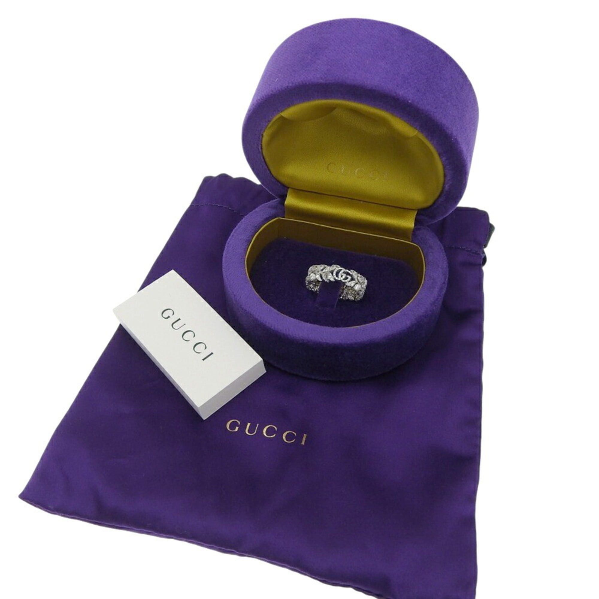 Gucci Gucci Flora Ring, approximately 6.6g, 18K White Gold, with small diamonds, size #11 (approximately US 10). Size ONE SIZE - 5 Thumbnail