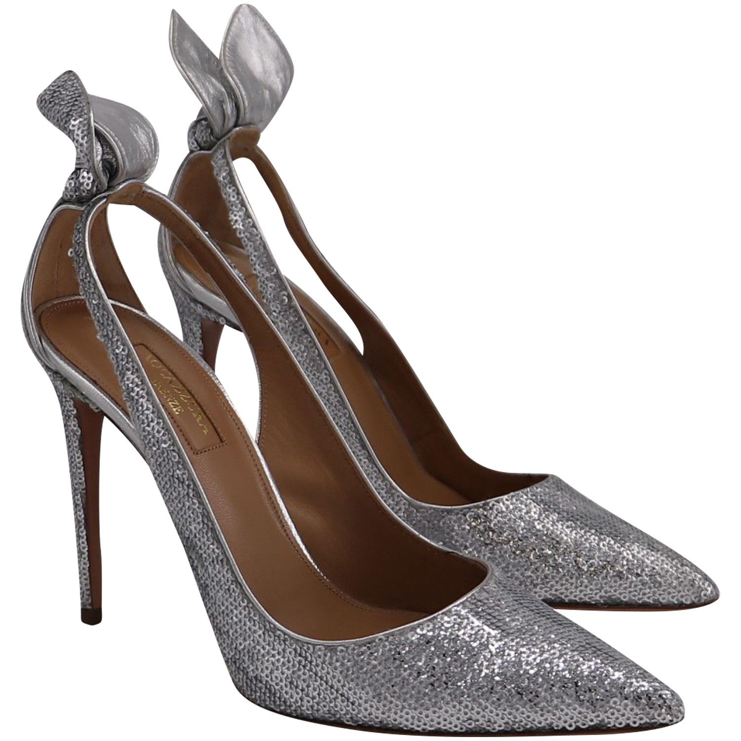 Aquazzura Aquazzura Bow Tie Sequined Pumps in Silver Leather Size US 7.5 / IT 37.5 - 5 Thumbnail