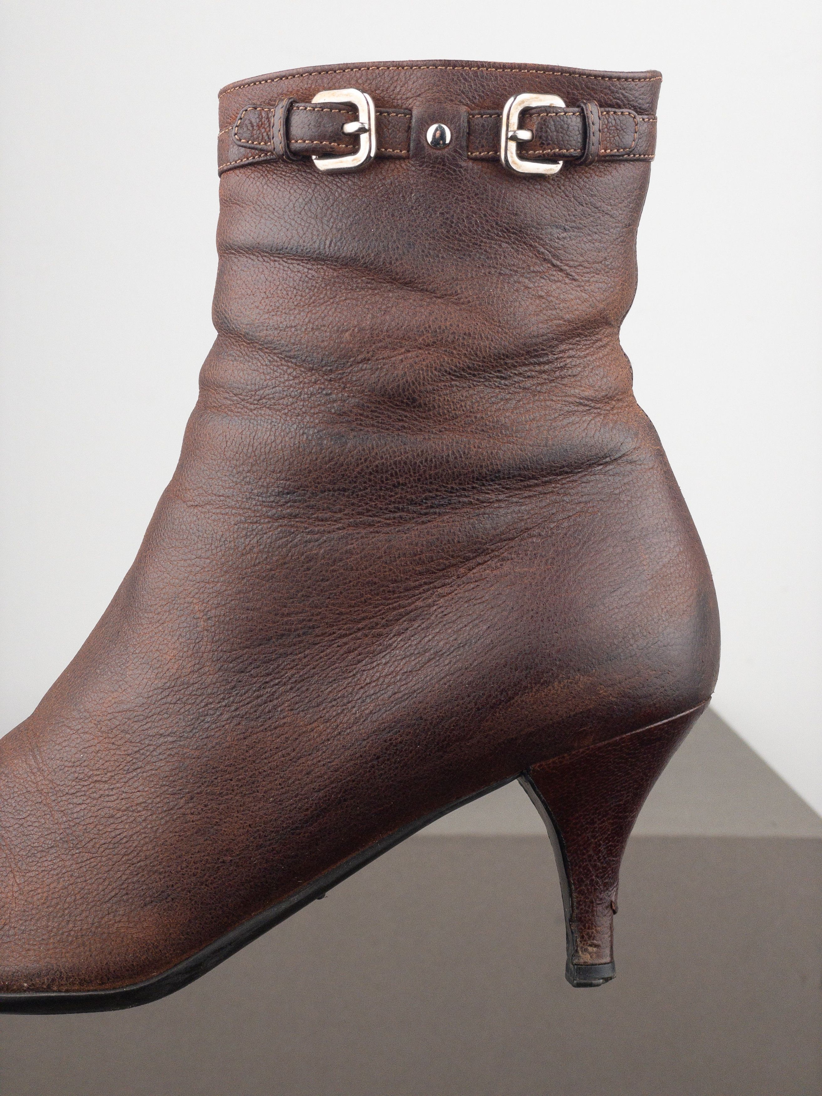 Prada 2000s Square Toe Buckle Kitten Heel Ankle Boots Size US 8 / IT 38 - 8 Thumbnail