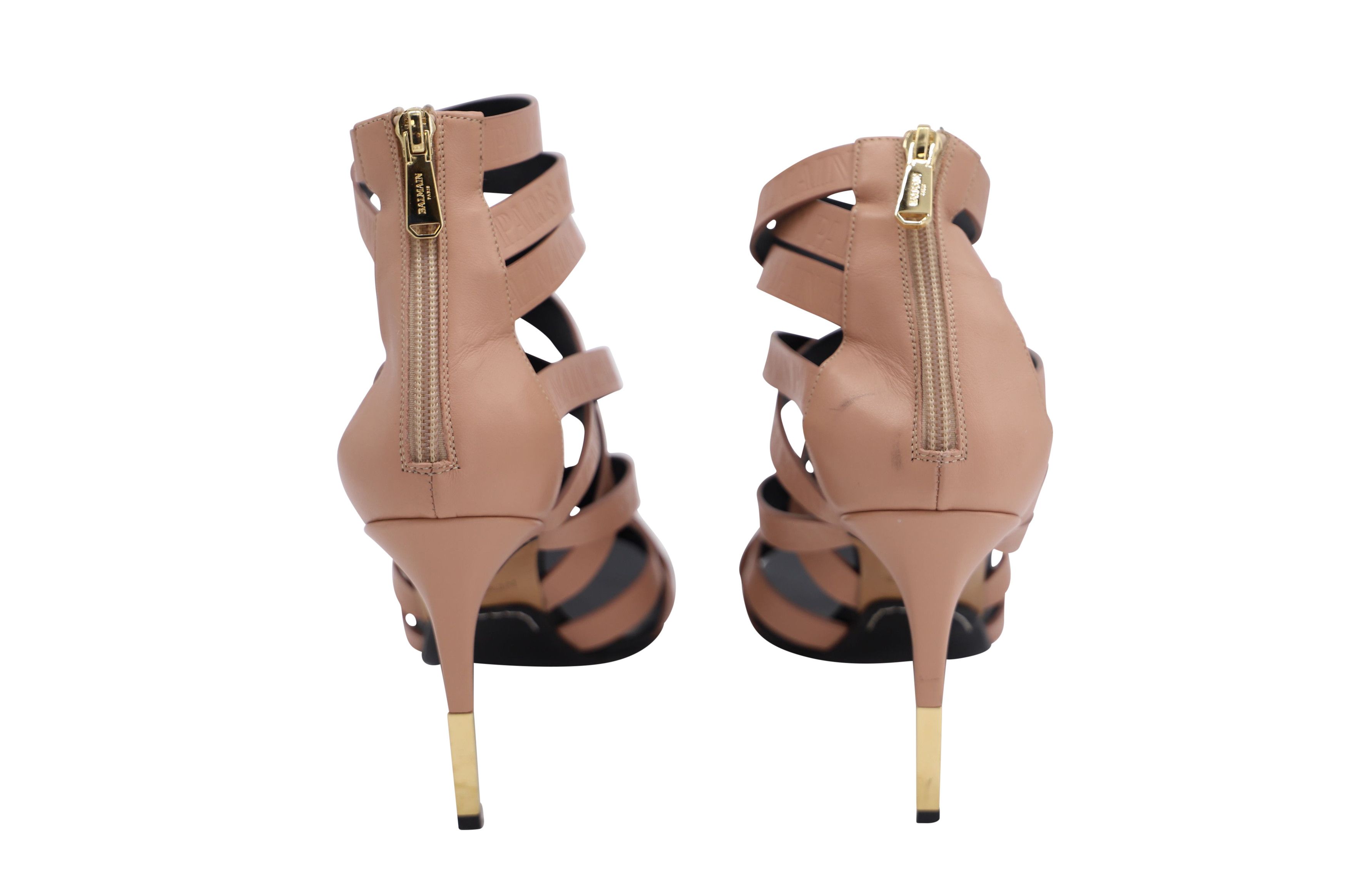 Balmain Balmain Charlotte 95 Logo-Embossed Sandals in Pink Leather Size US 9.5 / IT 39.5 - 3 Thumbnail