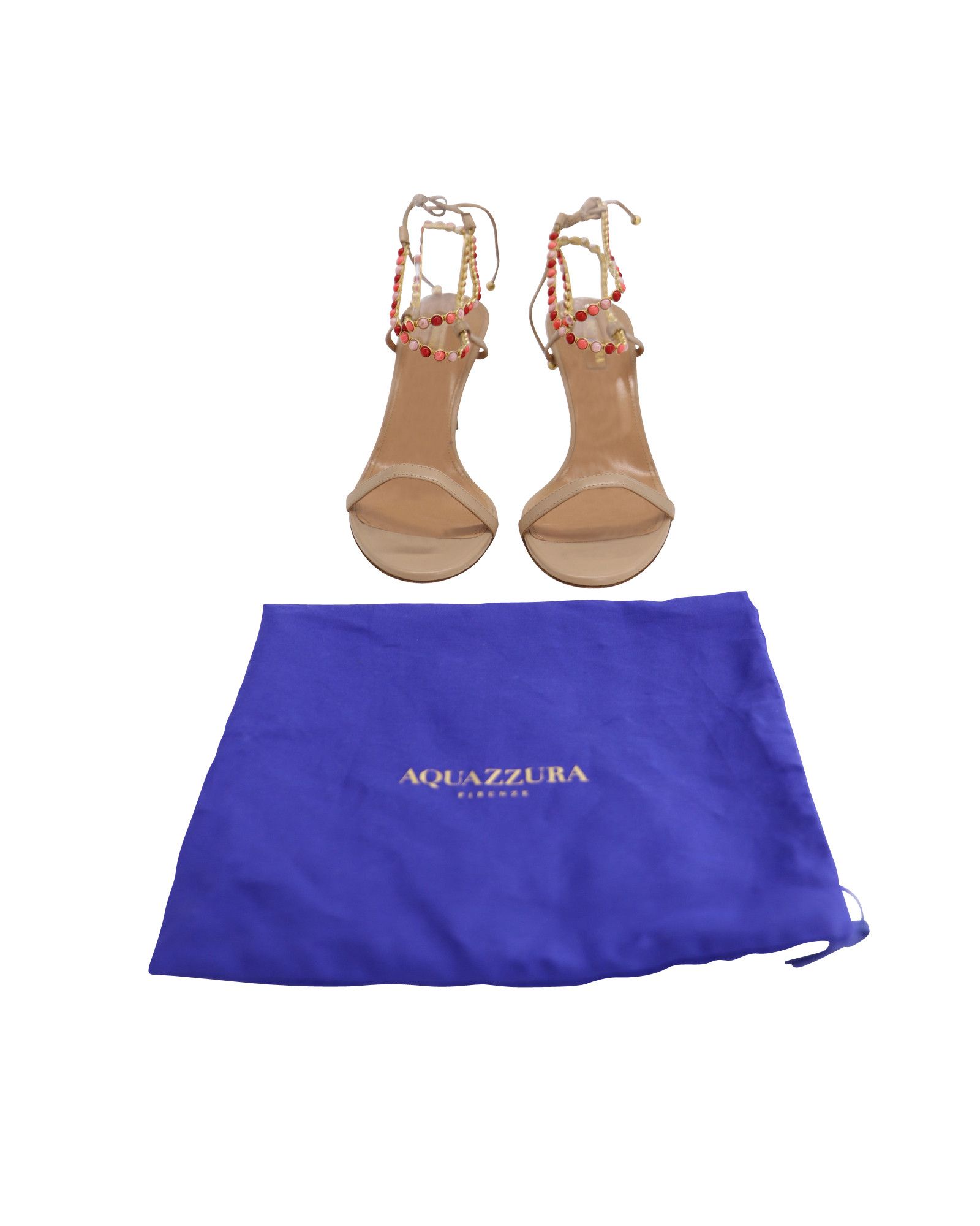 Aquazzura Aquazzura Livia 75 Beaded Sandals In Beige Leather Size US 8.5 / IT 38.5 - 7 Thumbnail
