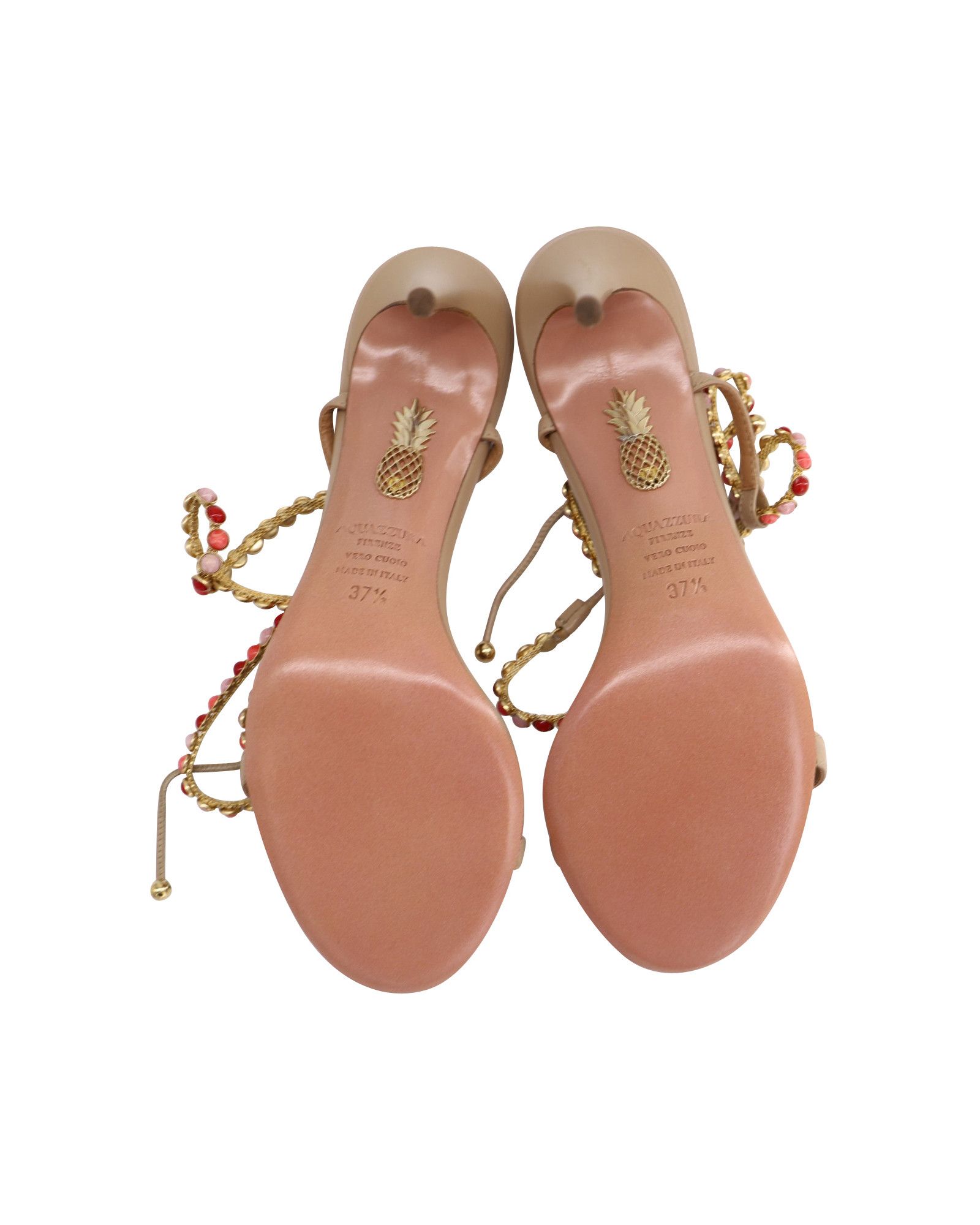 Aquazzura Aquazzura Livia 75 Beaded Sandals In Beige Leather Size US 8.5 / IT 38.5 - 5 Thumbnail