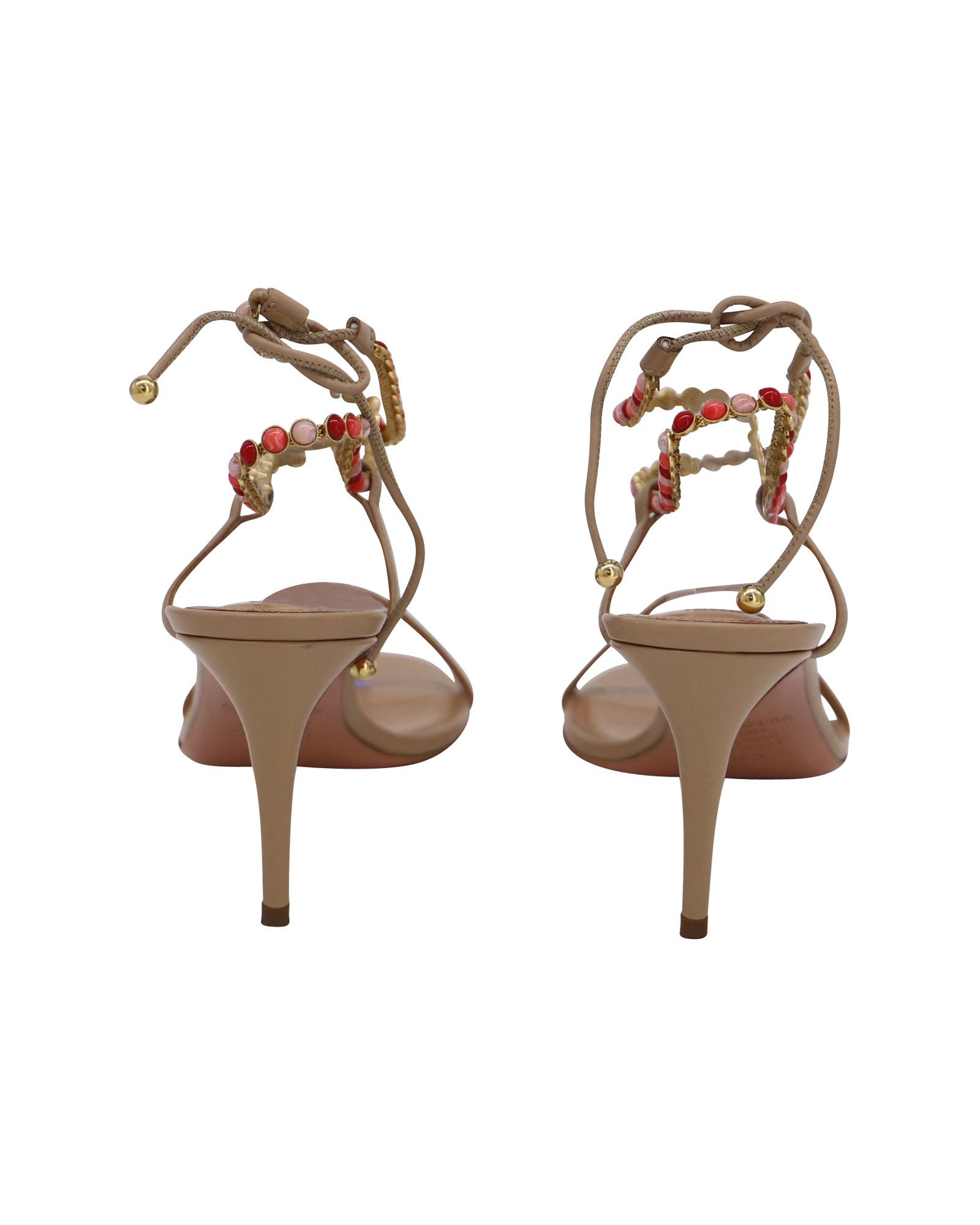 Aquazzura Aquazzura Livia 75 Beaded Sandals In Beige Leather Size US 8.5 / IT 38.5 - 4 Thumbnail