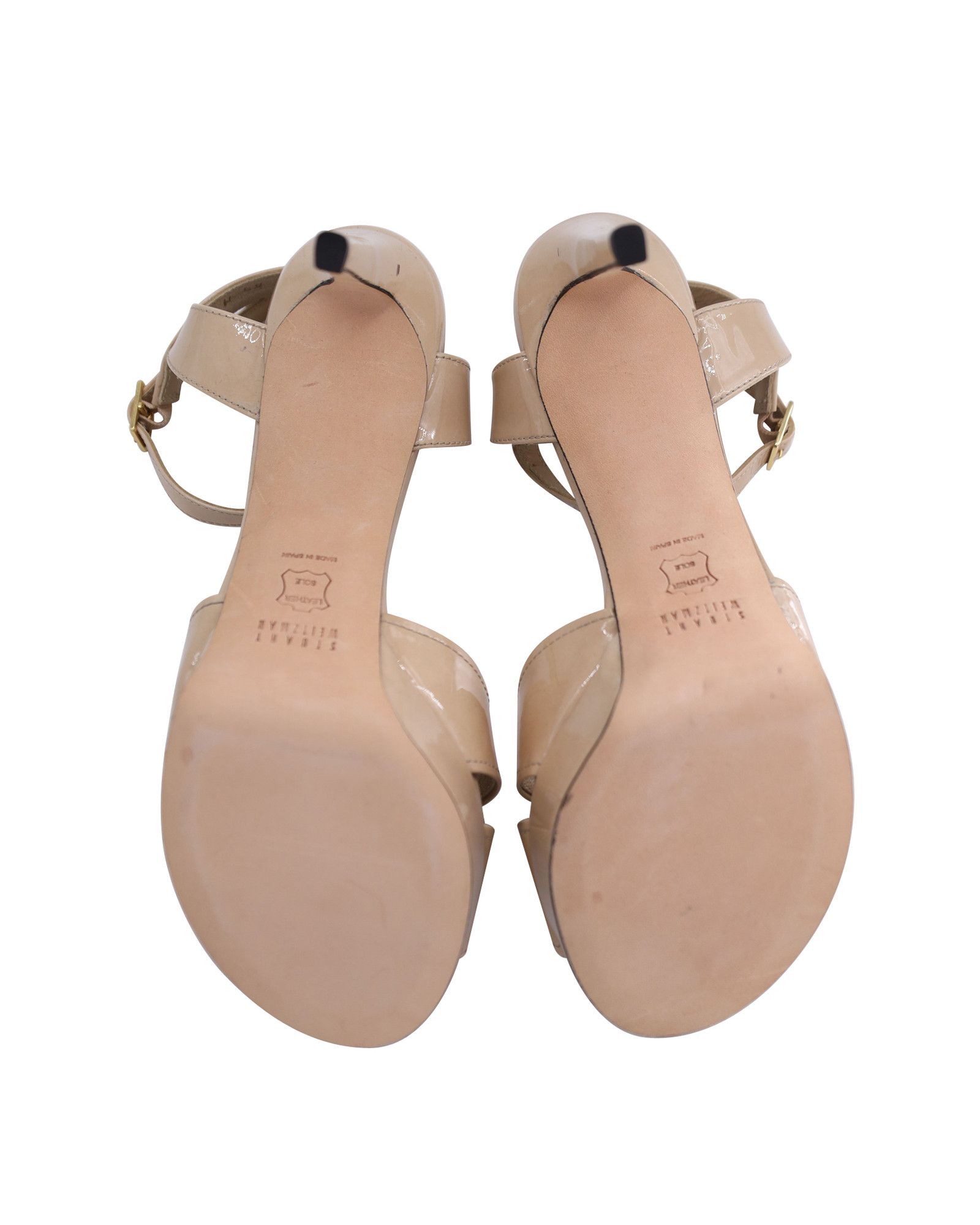 Stuart Weitzman Stuart Weitzman Cross Strap Platform Sandals in Beige Patent Size US 7.5 / IT 37.5 - 5 Thumbnail