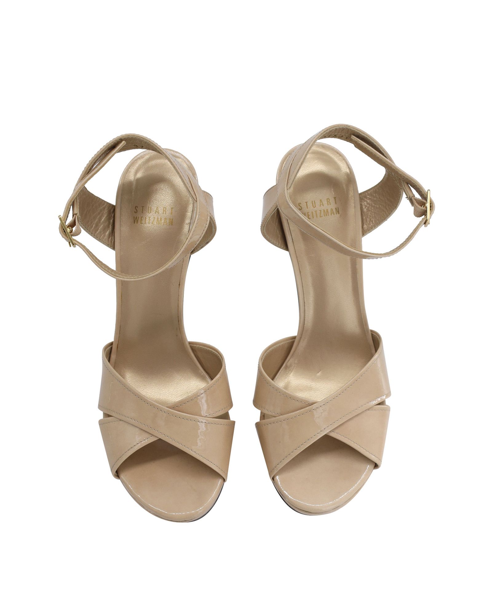 Stuart Weitzman Stuart Weitzman Cross Strap Platform Sandals in Beige Patent Size US 7.5 / IT 37.5 - 6 Thumbnail