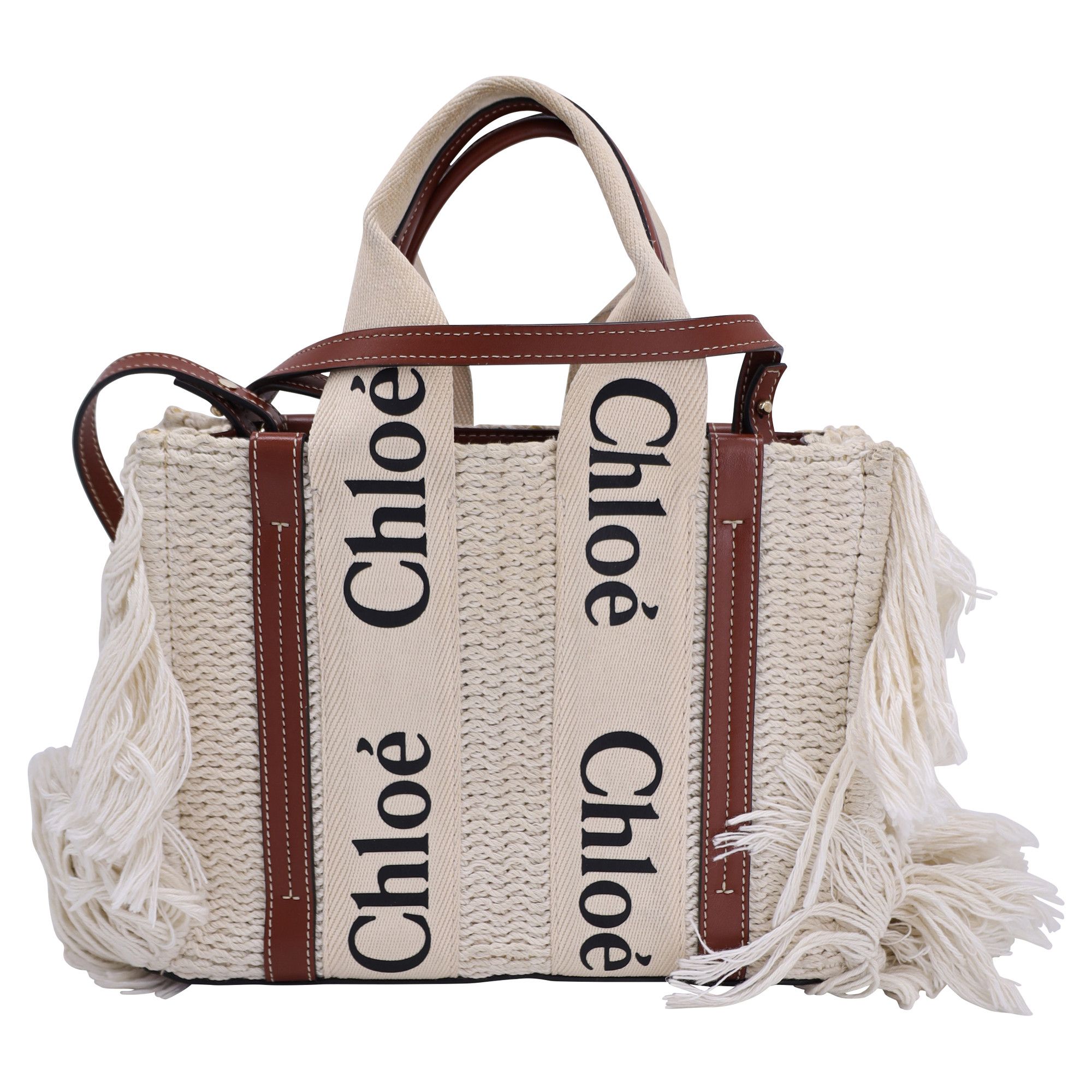 Chloe Chloé Small Woody Knit Fringe Tote Bag in White Recycled Cot Size ONE SIZE - 3 Thumbnail