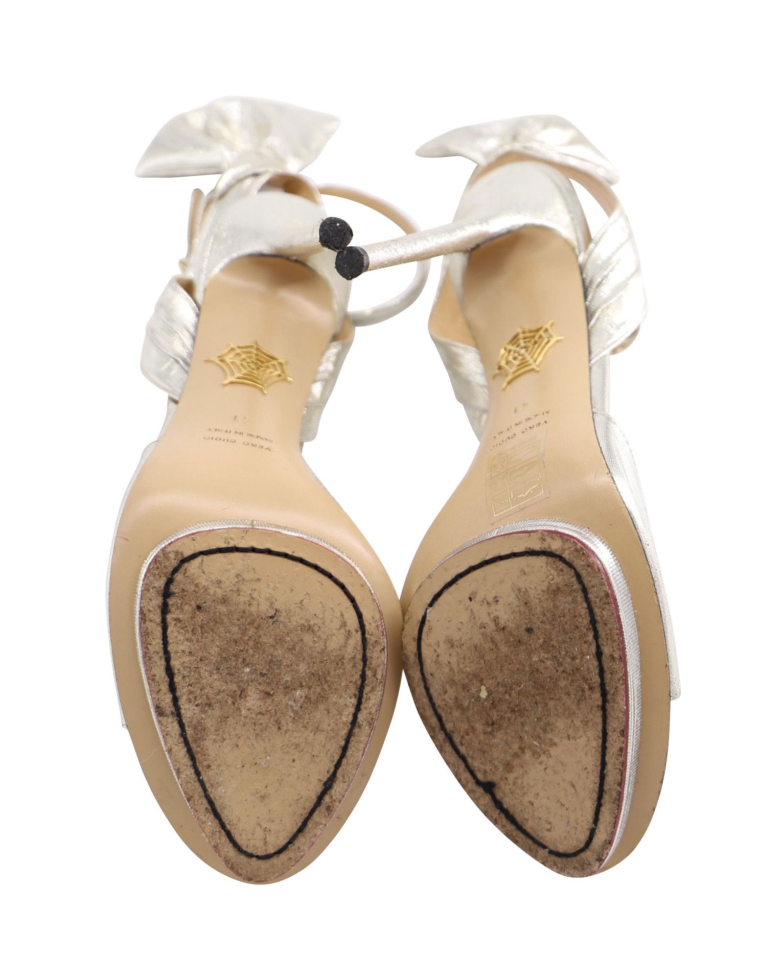 Charlotte Olympia Charlotte Olympia Peep Toe High Heels Sandals in Silver Leat Size US 12 / IT 42 - 5 Thumbnail