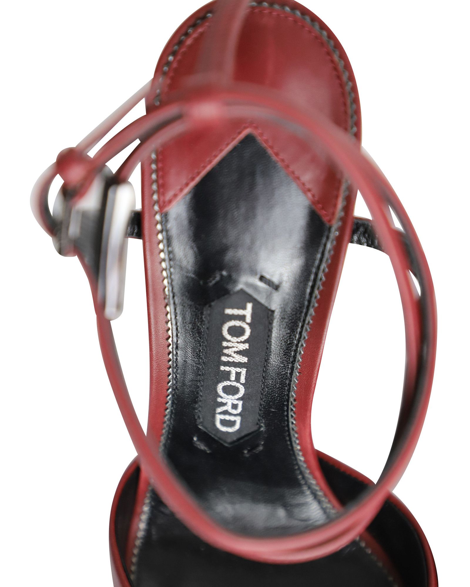Tom Ford Tom Ford Double Ankle Strap Pumps in Maroon Leather Size US 7 / IT 37 - 8 Thumbnail