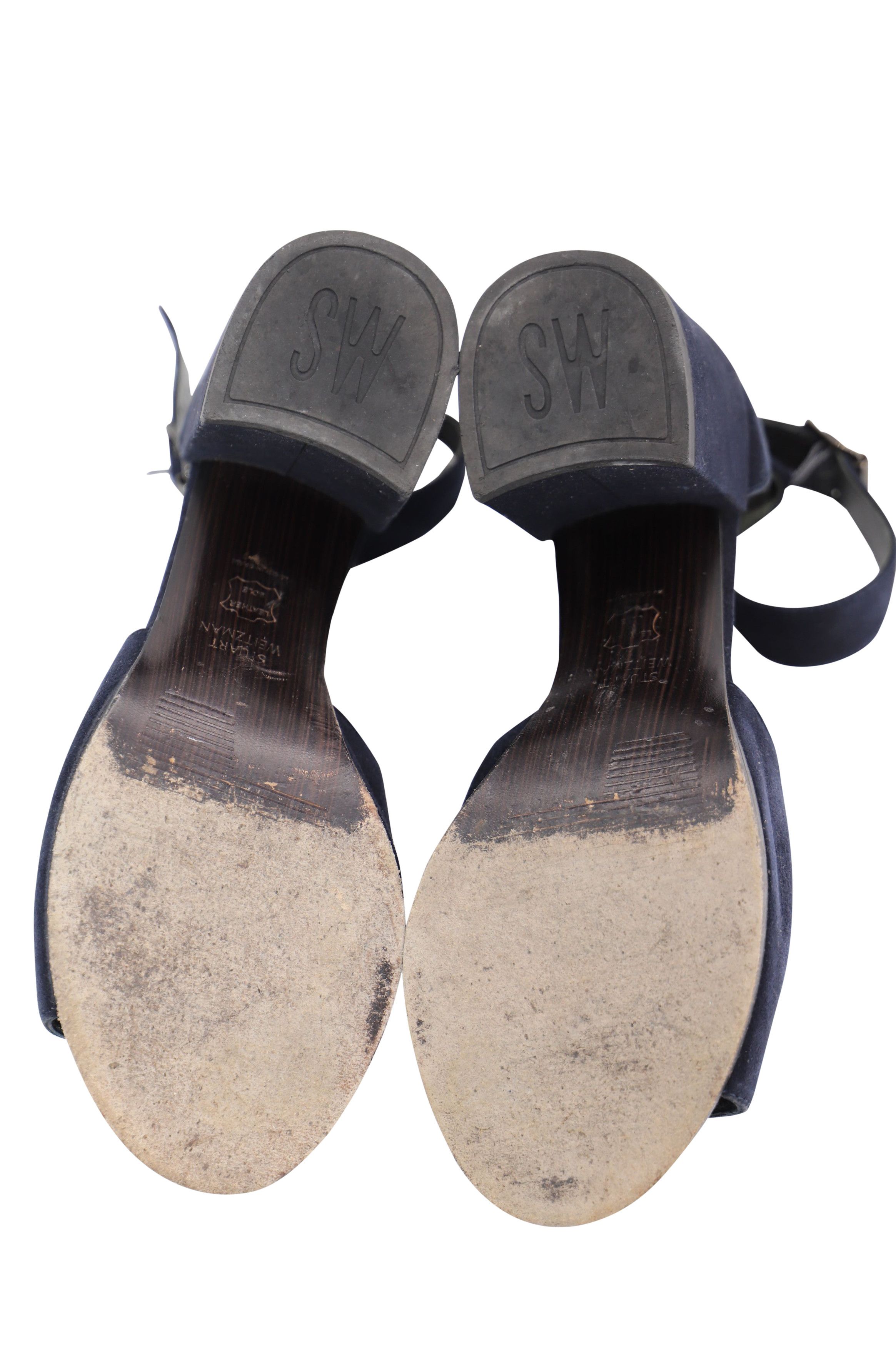 Stuart Weitzman Stuart Weitzman Soho Gal Block Sandals in Navy Blue Suede Size US 6 / IT 36 - 5 Thumbnail