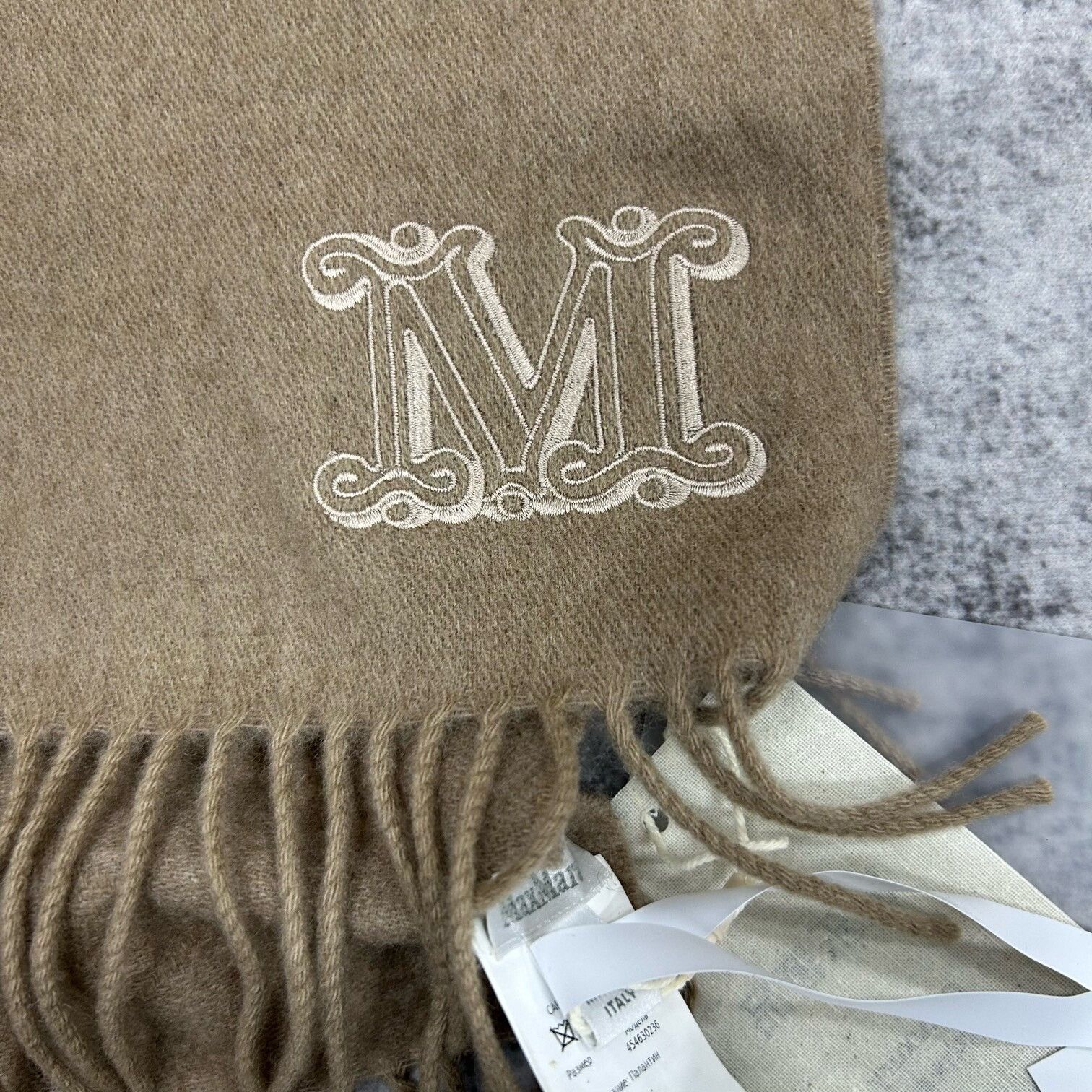 Max Mara MaxMara Logo Embroidered Fringe Scarf ONE SIZE Size ONE SIZE - 3 Thumbnail