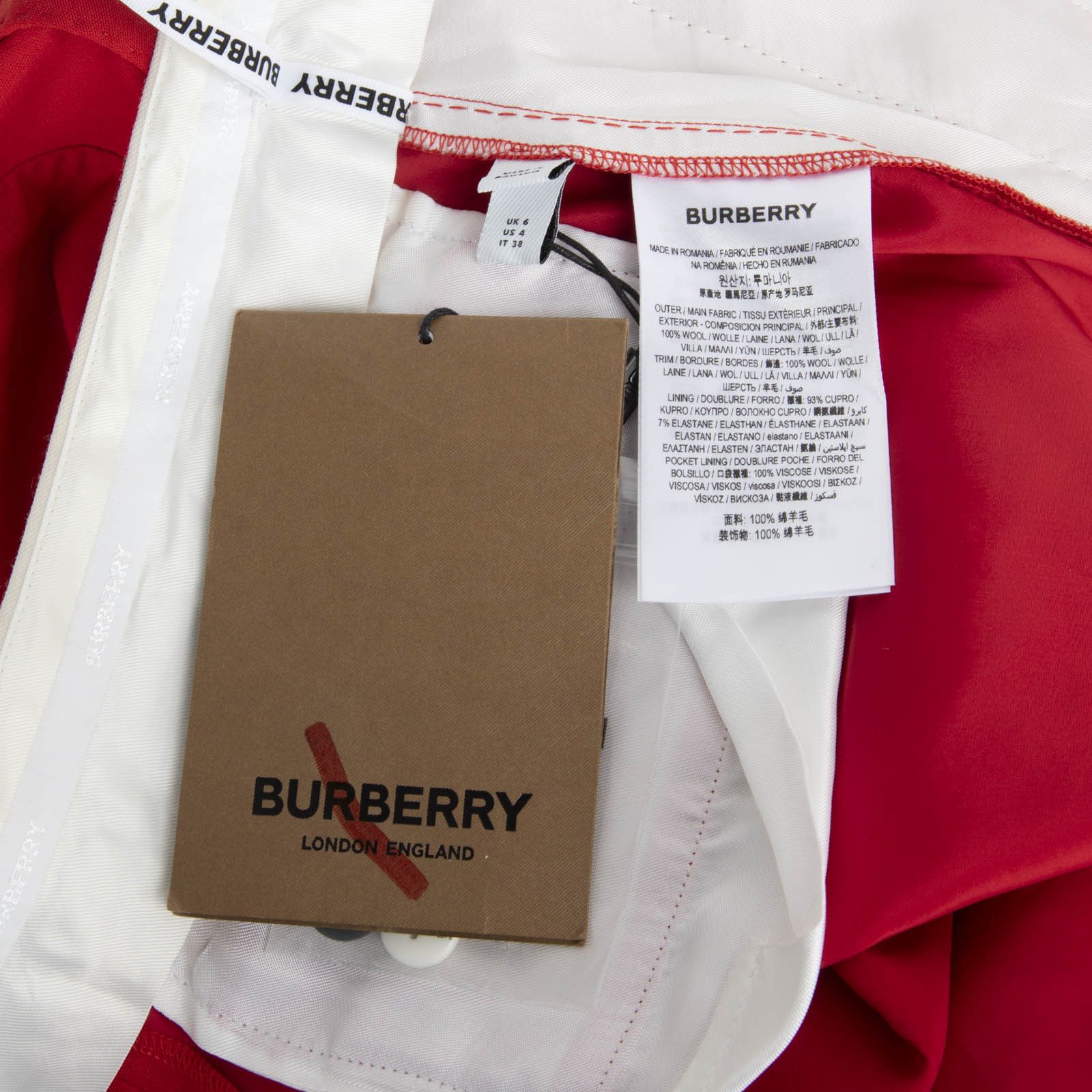 Burberry Red Wool Slim Trousers Size 26" / US 2 / IT 38 - 5 Thumbnail
