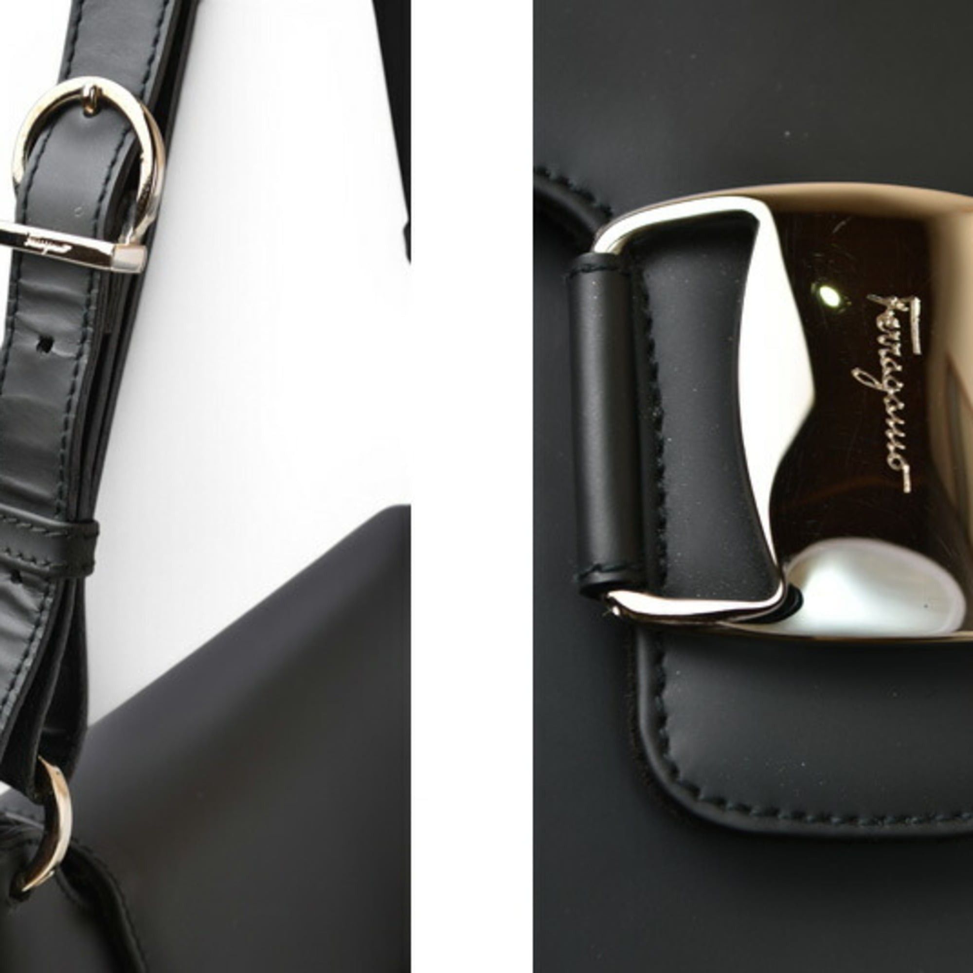 Salvatore Ferragamo Salvatore Ferragamo Ferragamo Tote Bag Shoulder Salvatore Vara Chain Black AU-21 0186 Size ONE SIZE - 4 Thumbnail