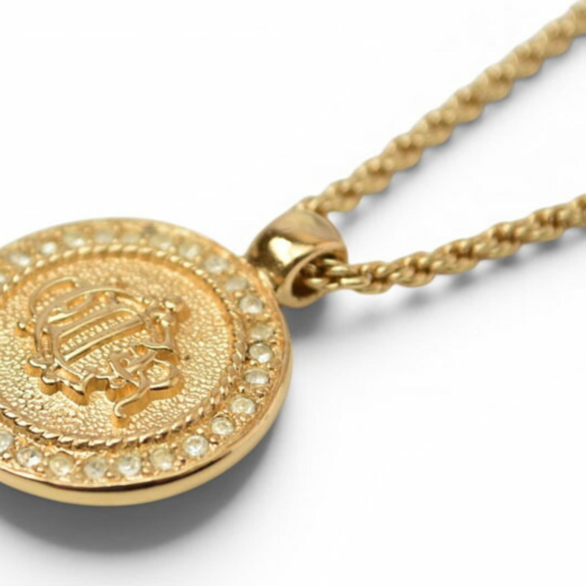 Dior Christian Dior necklace with emblem and rhinestones, gold. Size ONE SIZE - 3 Thumbnail