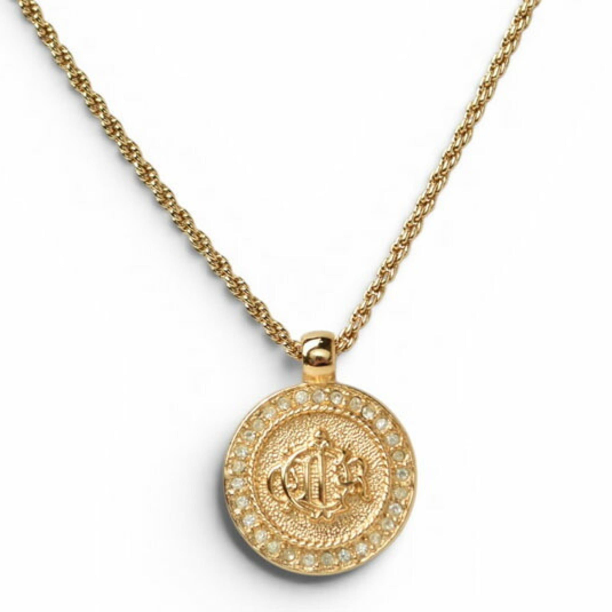 Dior Christian Dior necklace with emblem and rhinestones, gold. Size ONE SIZE - 2 Thumbnail