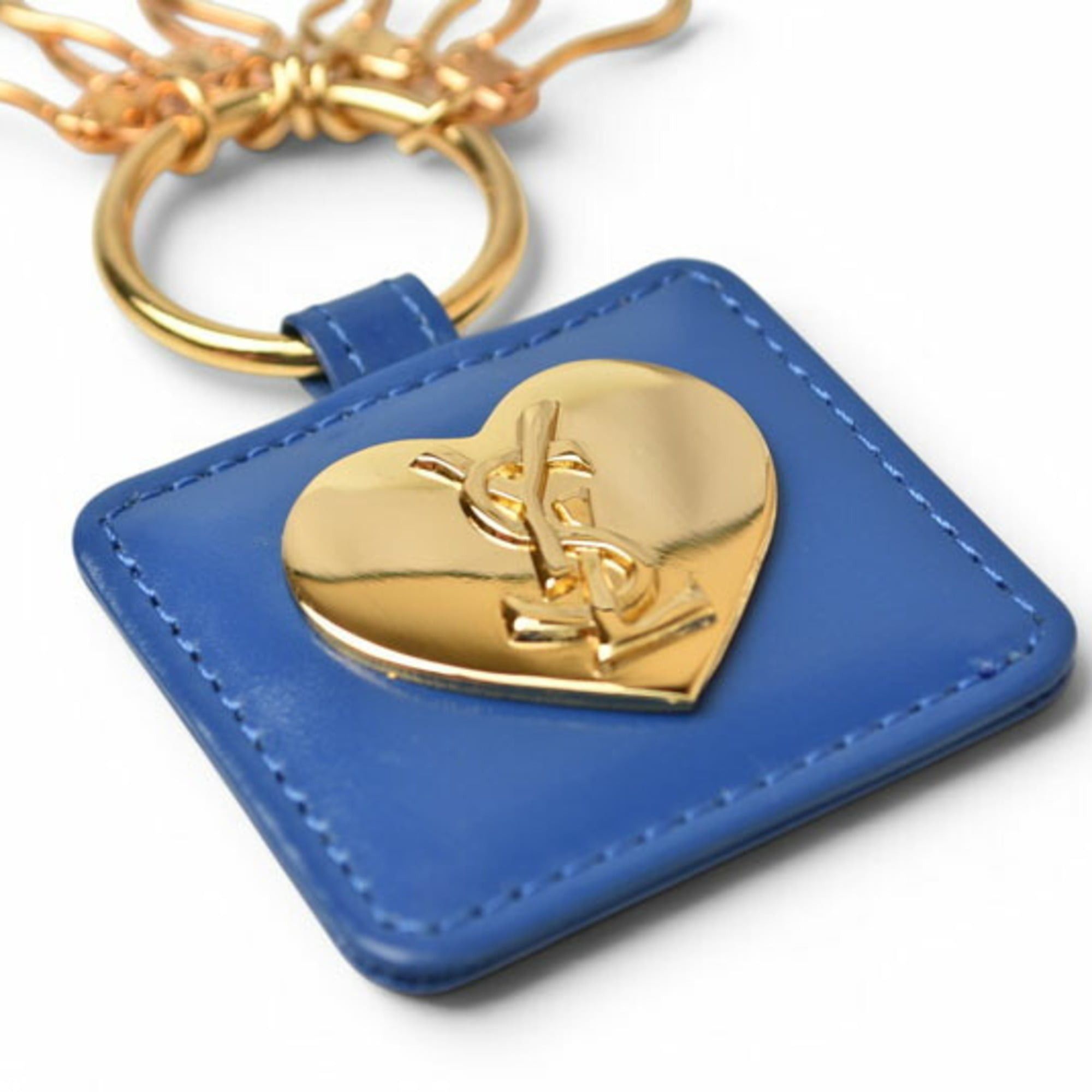 Yves Saint Laurent Yves Saint Laurent YSL Keyring Cassandra Heart Plate Blue Gold Size ONE SIZE - 3 Thumbnail