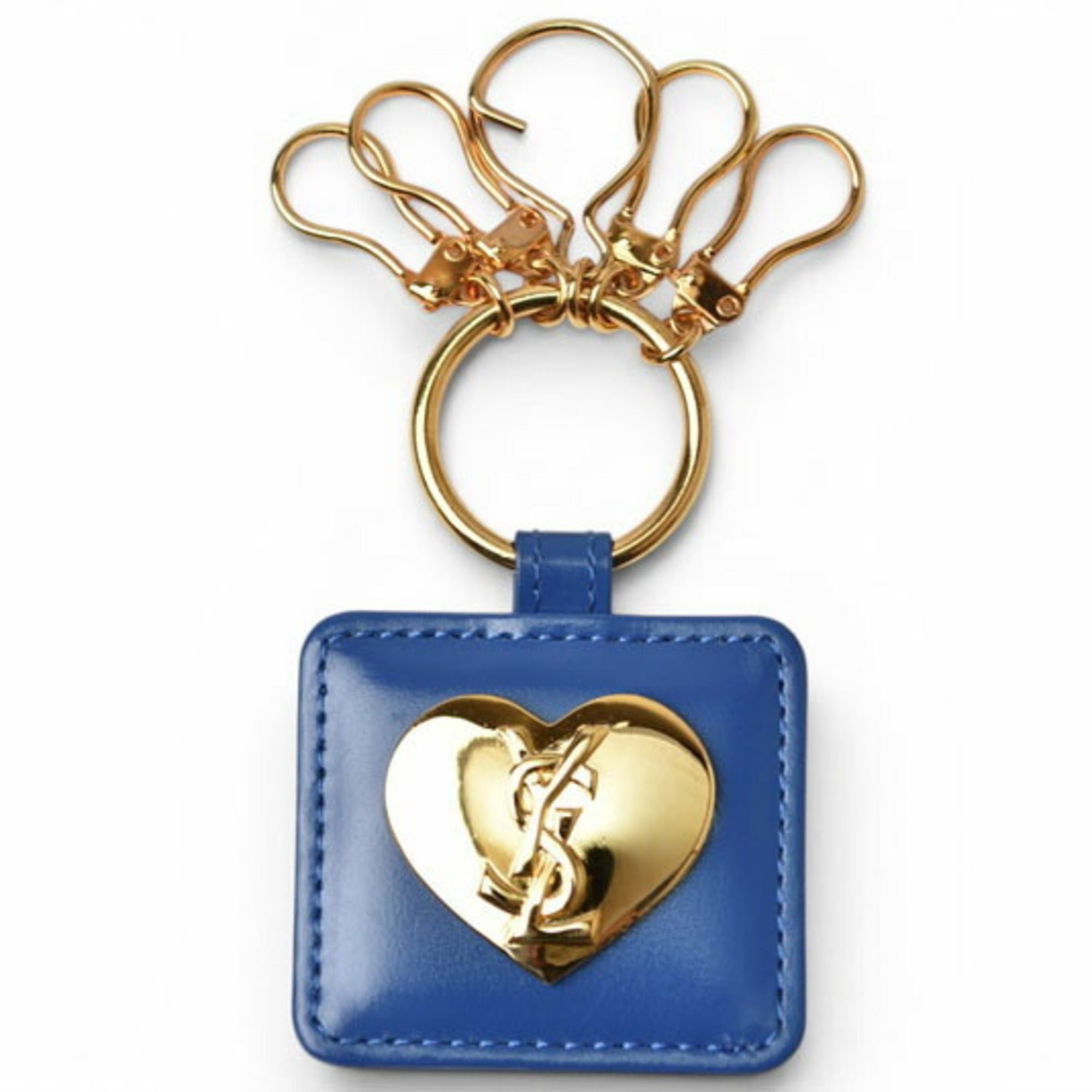 Yves Saint Laurent Yves Saint Laurent YSL Keyring Cassandra Heart Plate Blue Gold Size ONE SIZE - 2 Thumbnail