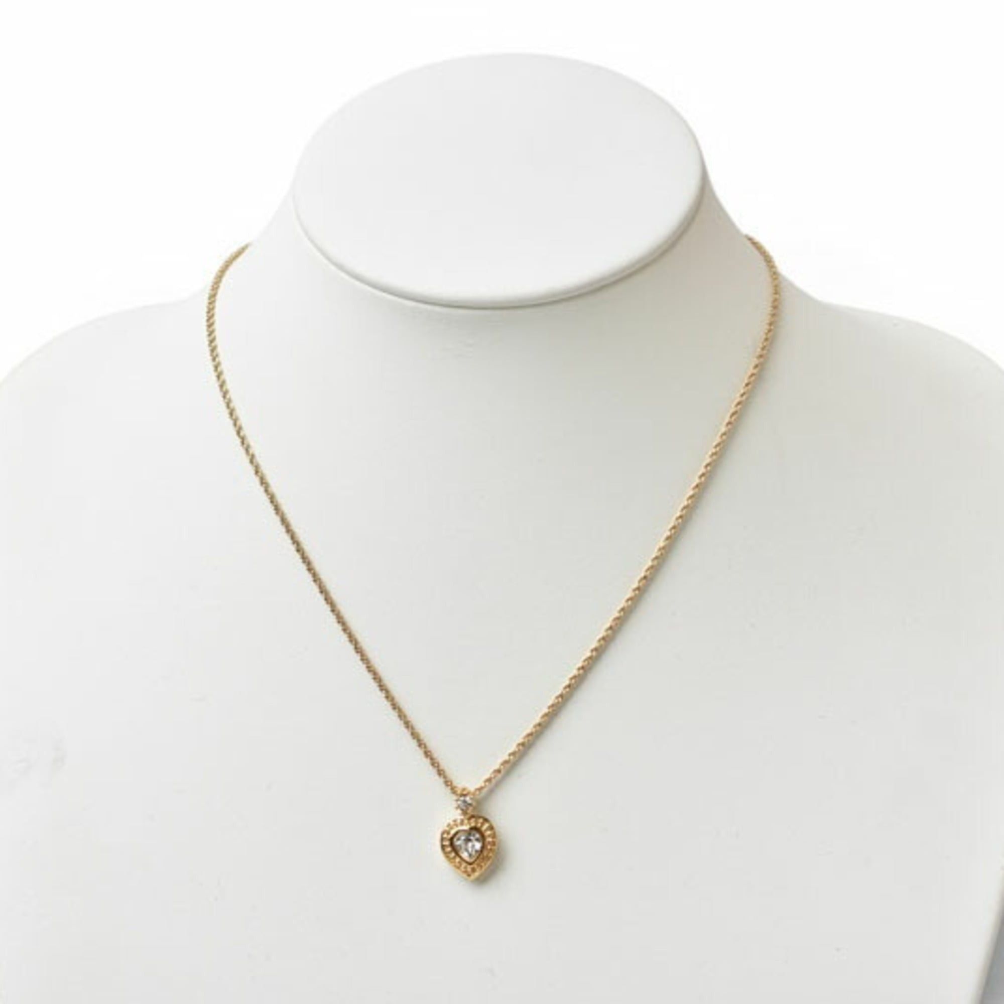 Dior Christian Dior Necklace Choker with Heart Motif and Rhinestones, Gold Size ONE SIZE - 3 Thumbnail