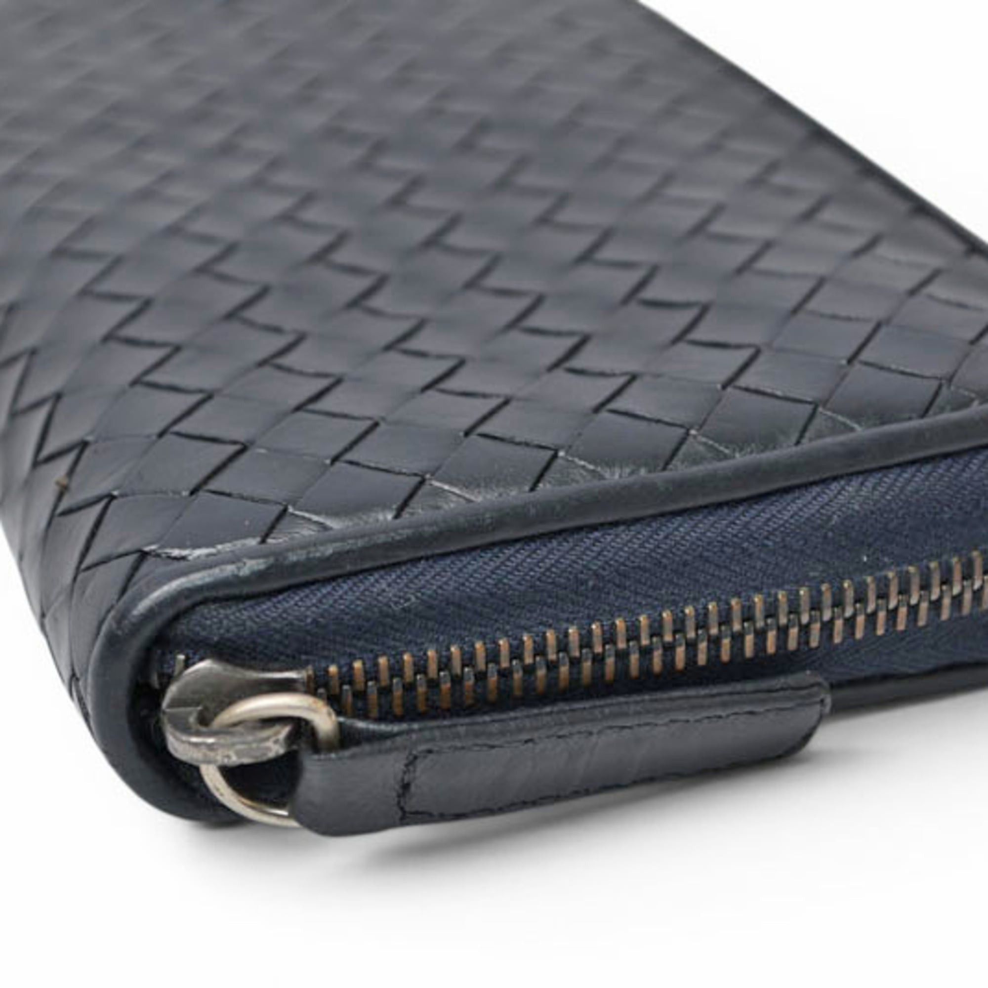 Bottega Veneta Bottega Veneta wallet, BOTTEGA VENETA long round closure, intrecciato weave, navy. Size ONE SIZE - 6 Thumbnail