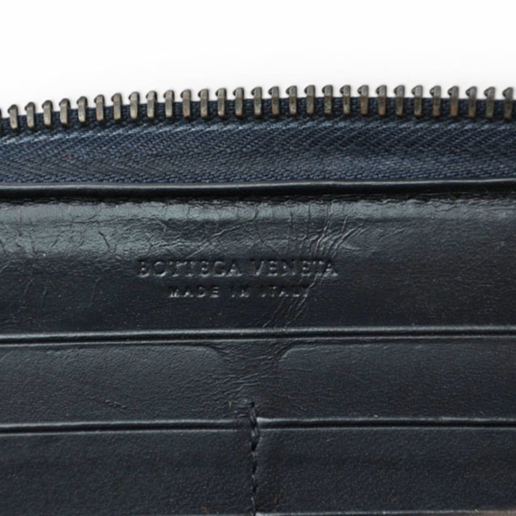 Bottega Veneta Bottega Veneta wallet, BOTTEGA VENETA long round closure, intrecciato weave, navy. Size ONE SIZE - 7 Thumbnail