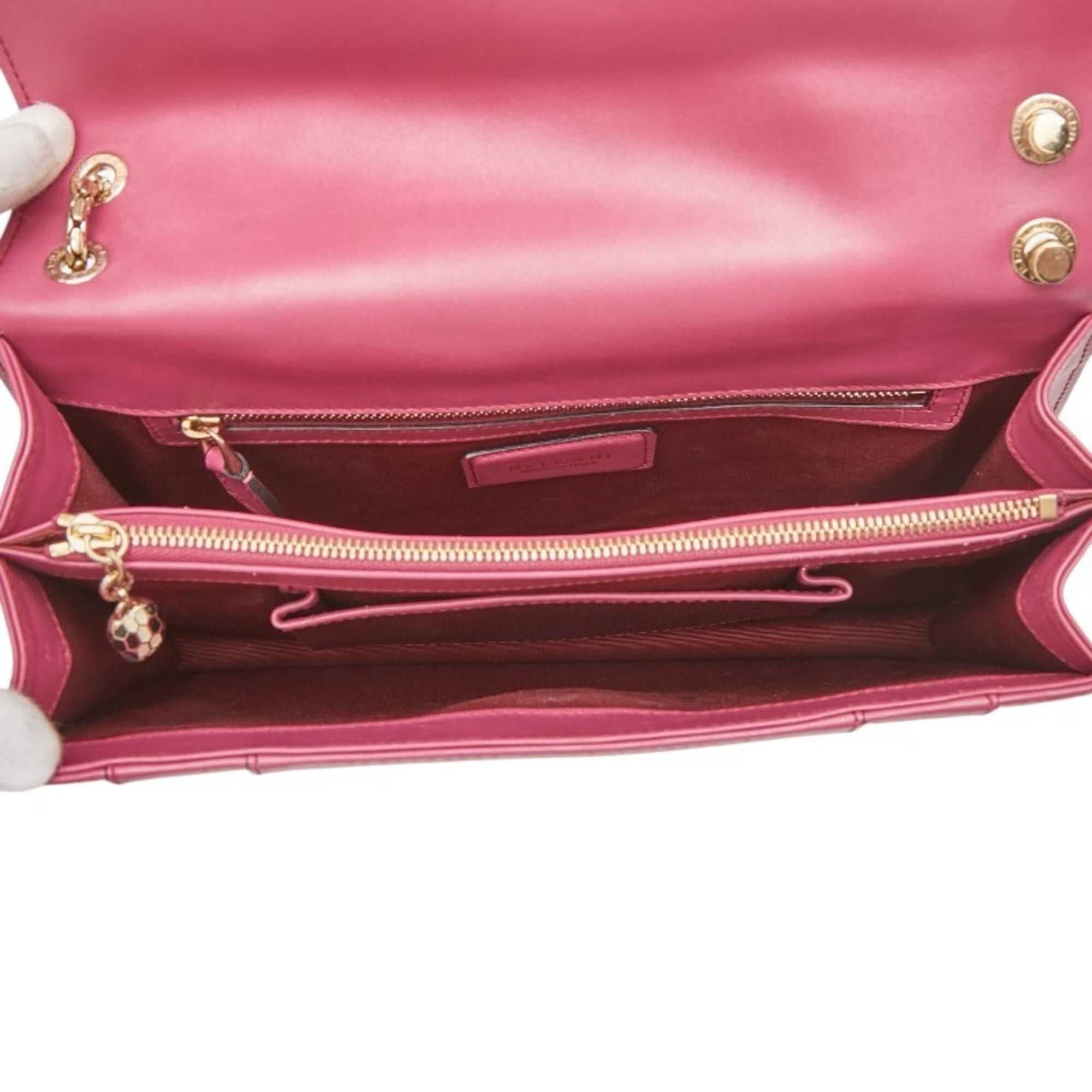 Bvlgari BVLGARI Serpenti Forever Chain Shoulder Bag 280148 Berry Tourmaline Pink Leather Onyx Women's Size ONE SIZE - 9 Thumbnail