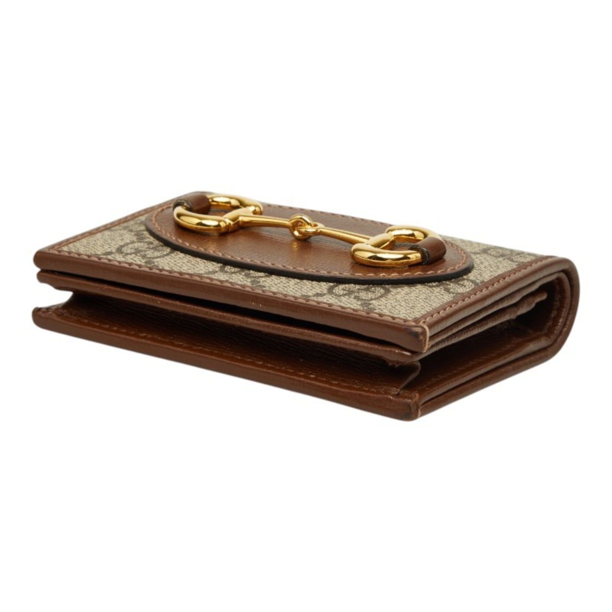 Gucci Gucci GG Supreme Horsebit 1955 Bi-fold Wallet Compact 621887 Beige Brown Leather Women's GUCCI Size ONE SIZE - 4 Thumbnail