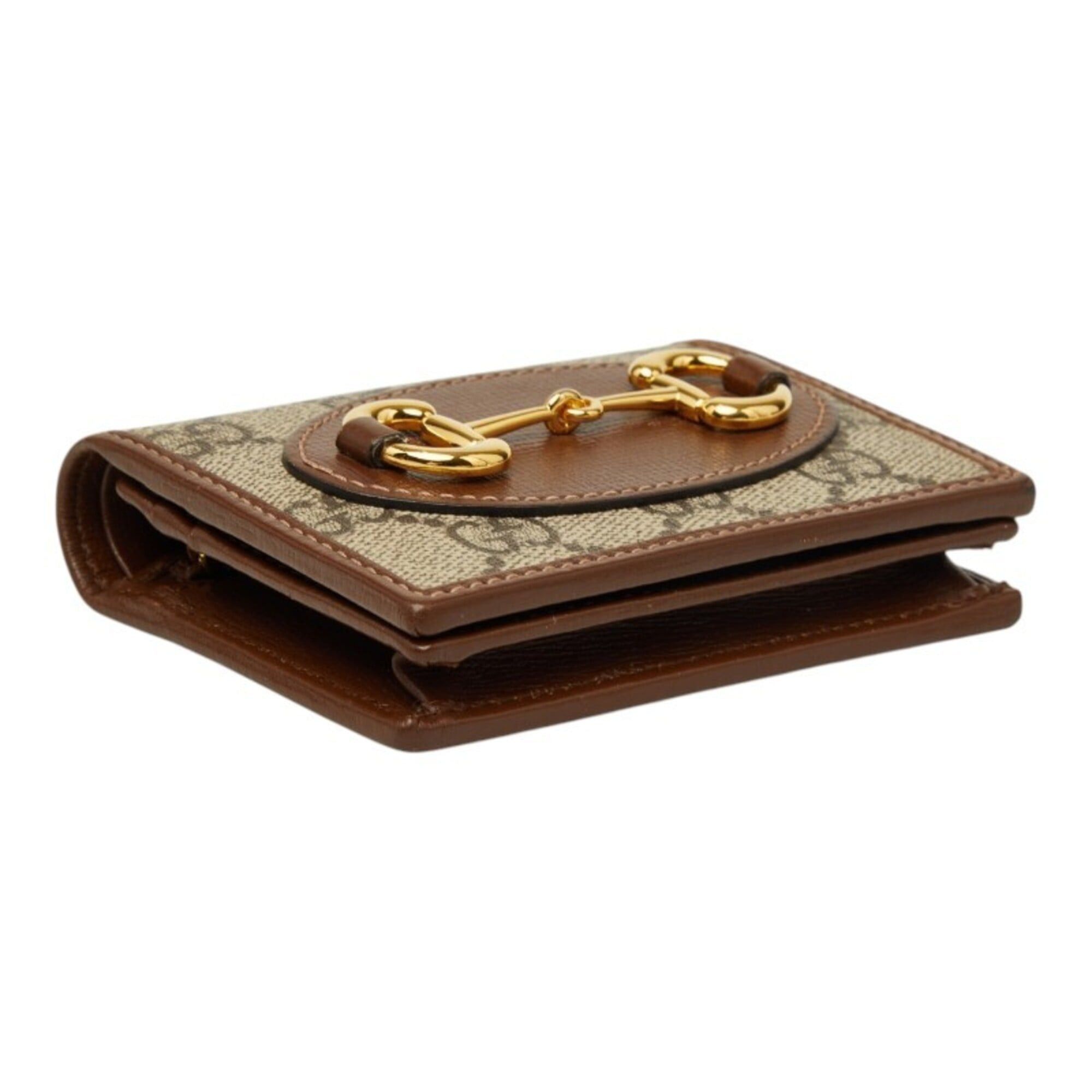 Gucci Gucci GG Supreme Horsebit 1955 Bi-fold Wallet Compact 621887 Beige Brown Leather Women's GUCCI Size ONE SIZE - 5 Thumbnail