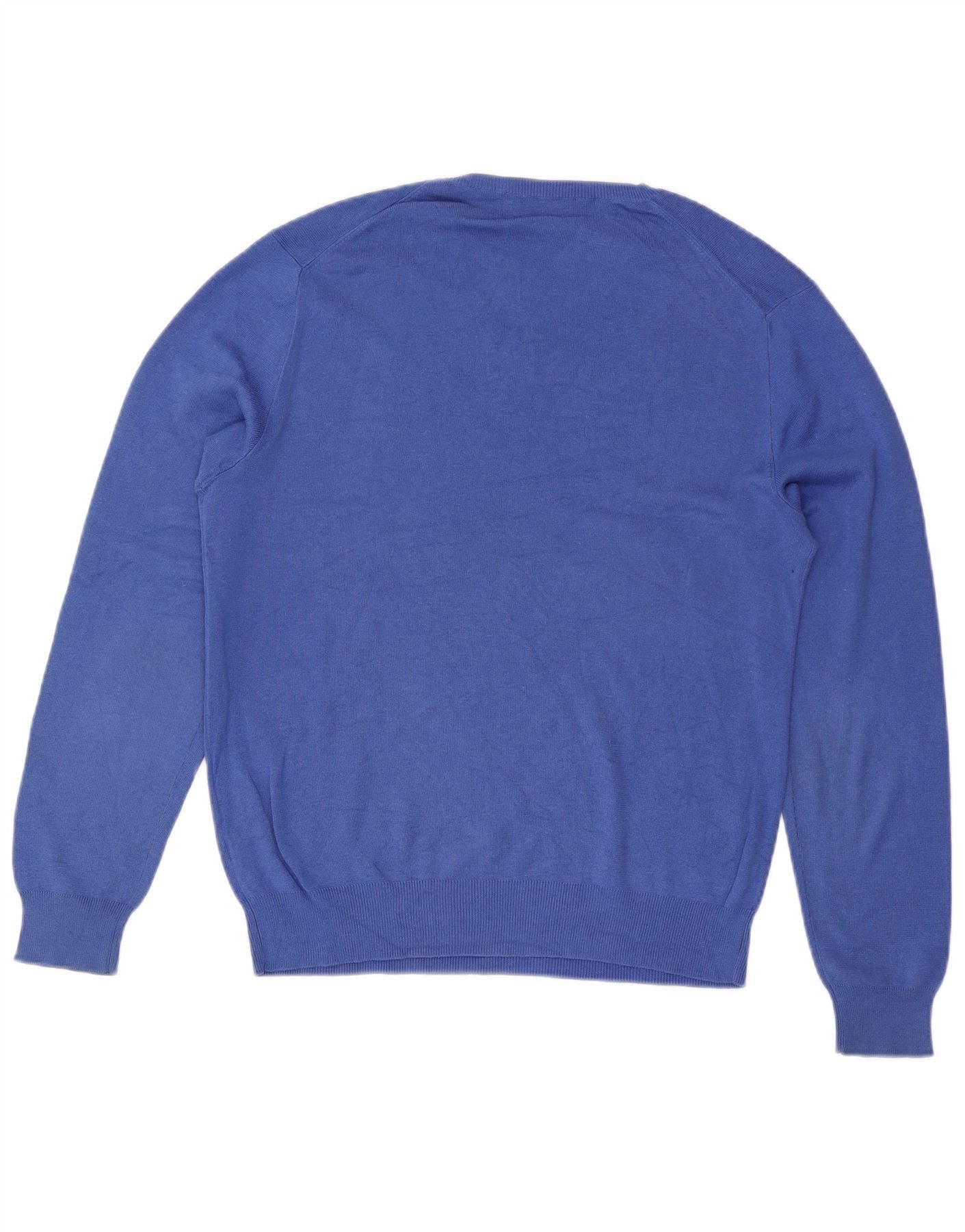 Polo Ralph Lauren Mens V-Neck Jumper Sweater Medium Blue Cotton Size US L / EU 52-54 / 3 - 2 Thumbnail