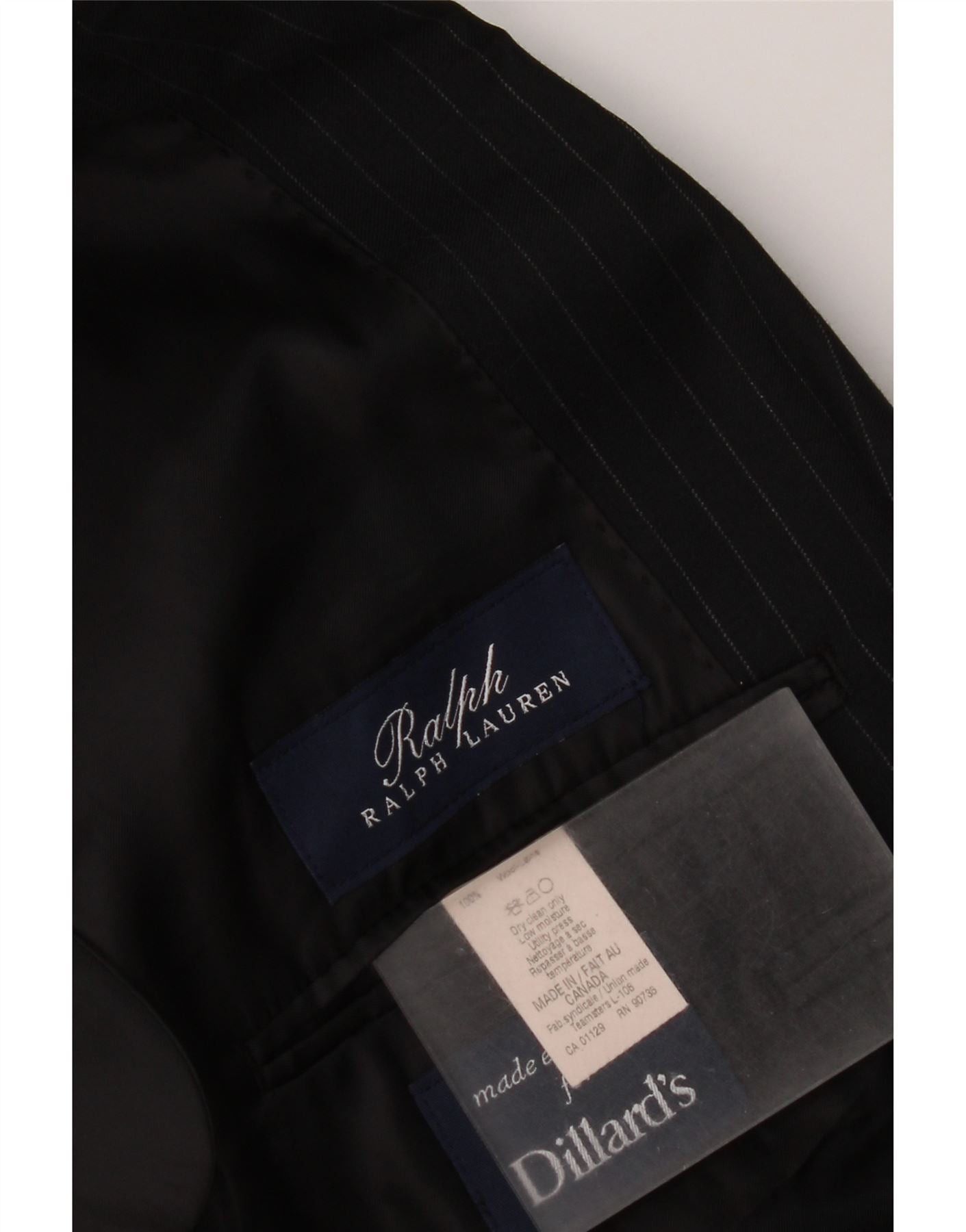 Ralph Lauren Mens 2 Button Blazer Jacket UK 40 Medium Black Pinstripe Woo Size US XL / EU 56 / 4 - 3 Thumbnail