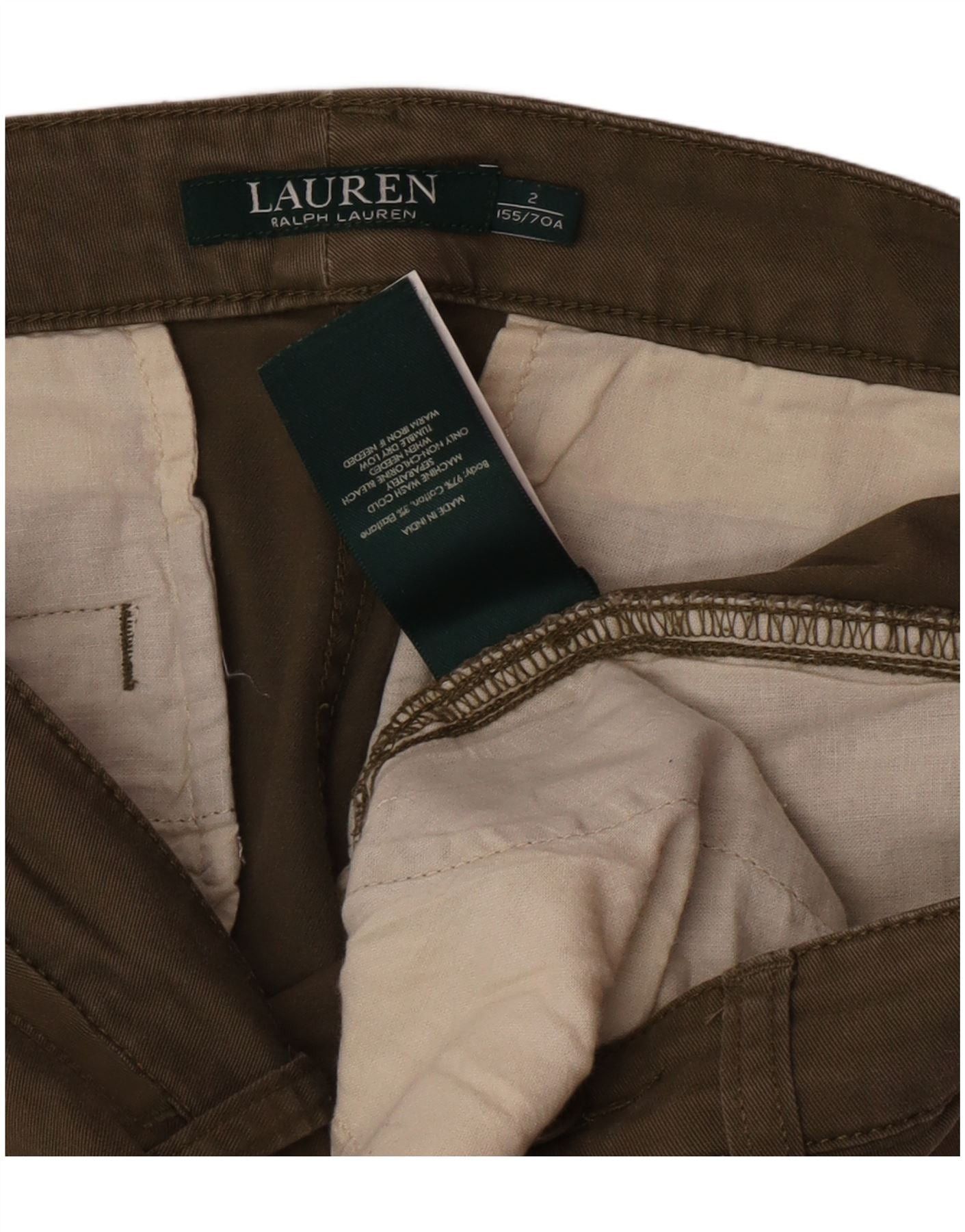 Ralph Lauren Womens Straight Chino Trousers W30 L27 Beige Cotton Size 24" / US 00 / IT 34 - 3 Thumbnail