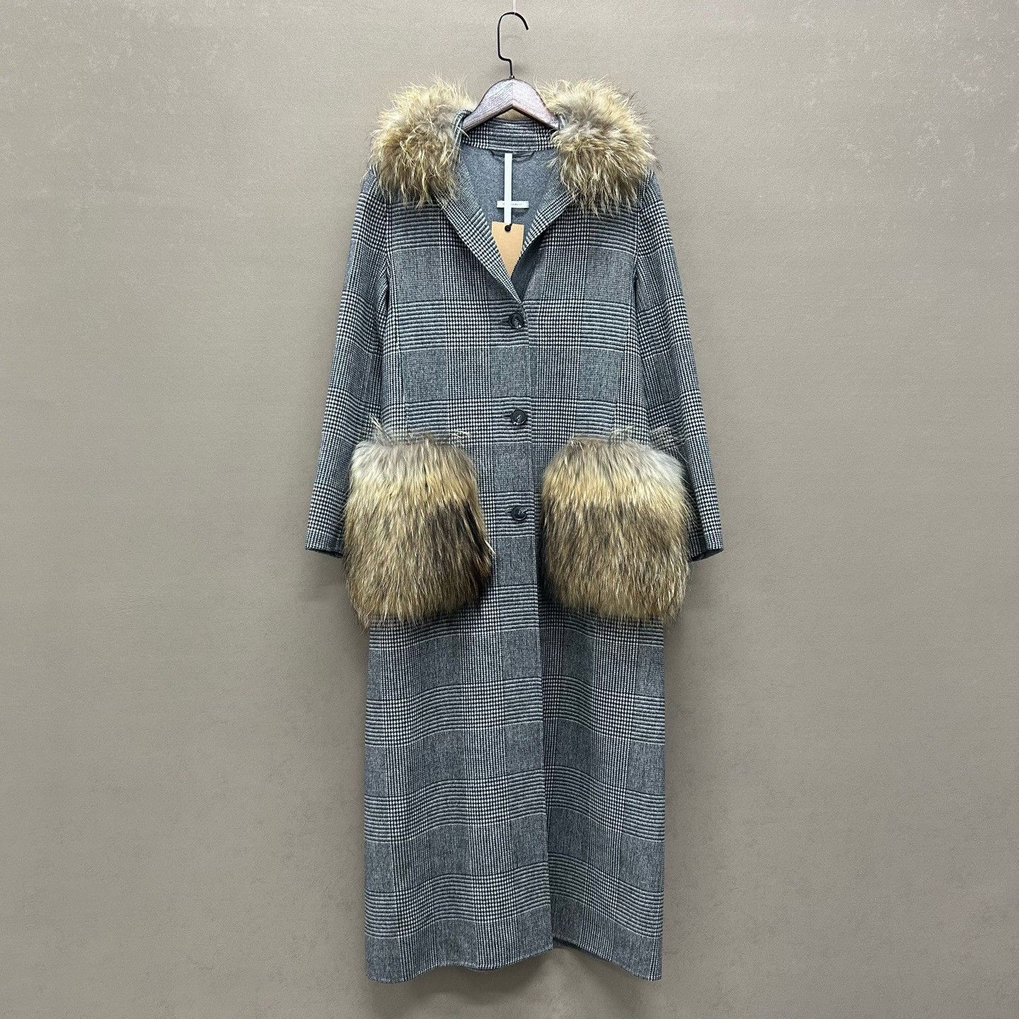 Max Mara MaxMara Houndstooth Fur Trim Coat Size FR 38 Size S / US 4 / IT 40 - 2 Thumbnail
