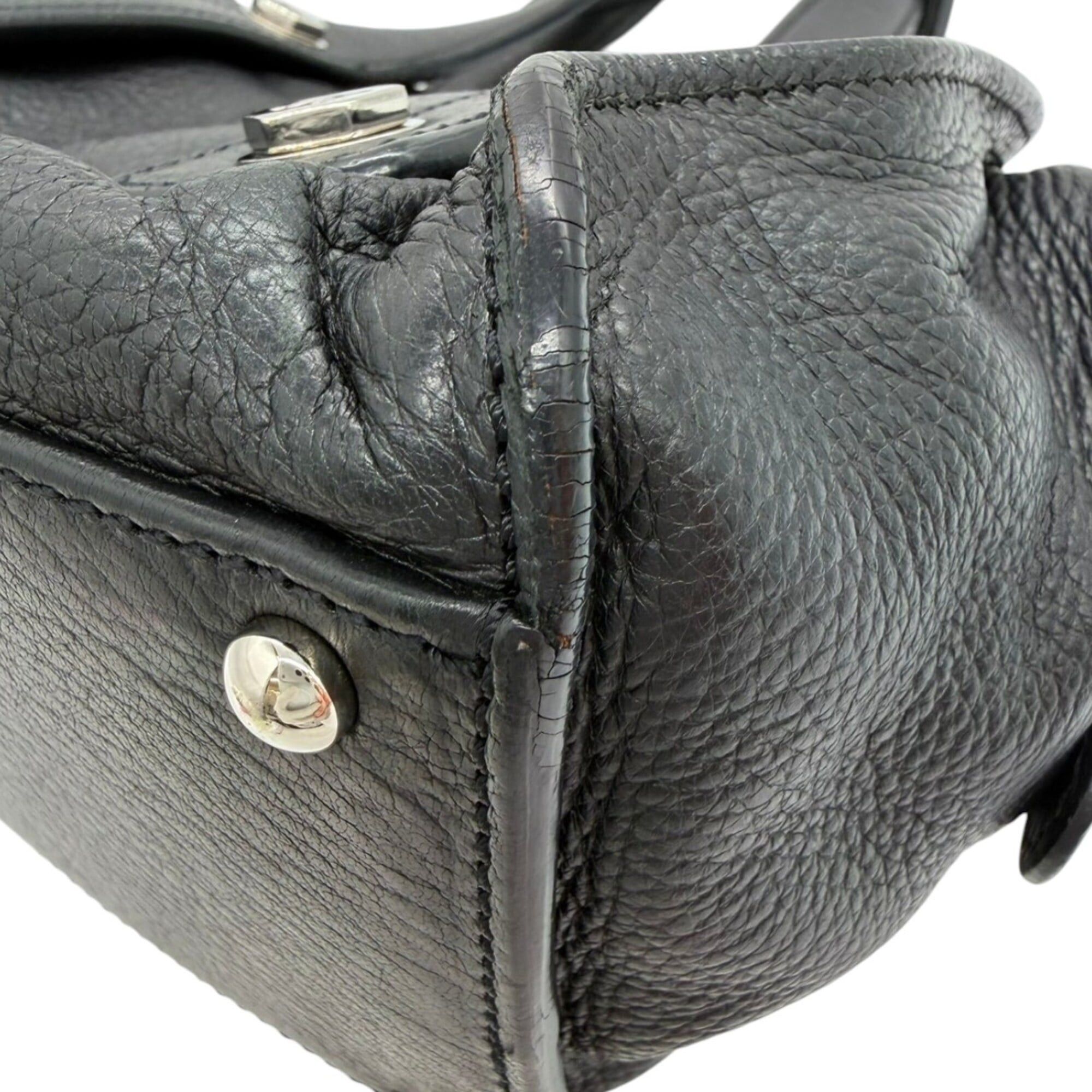 Chanel CHANEL Coco Mark Small Bowler Bag Handbag Leather Black Women's Size ONE SIZE - 8 Thumbnail