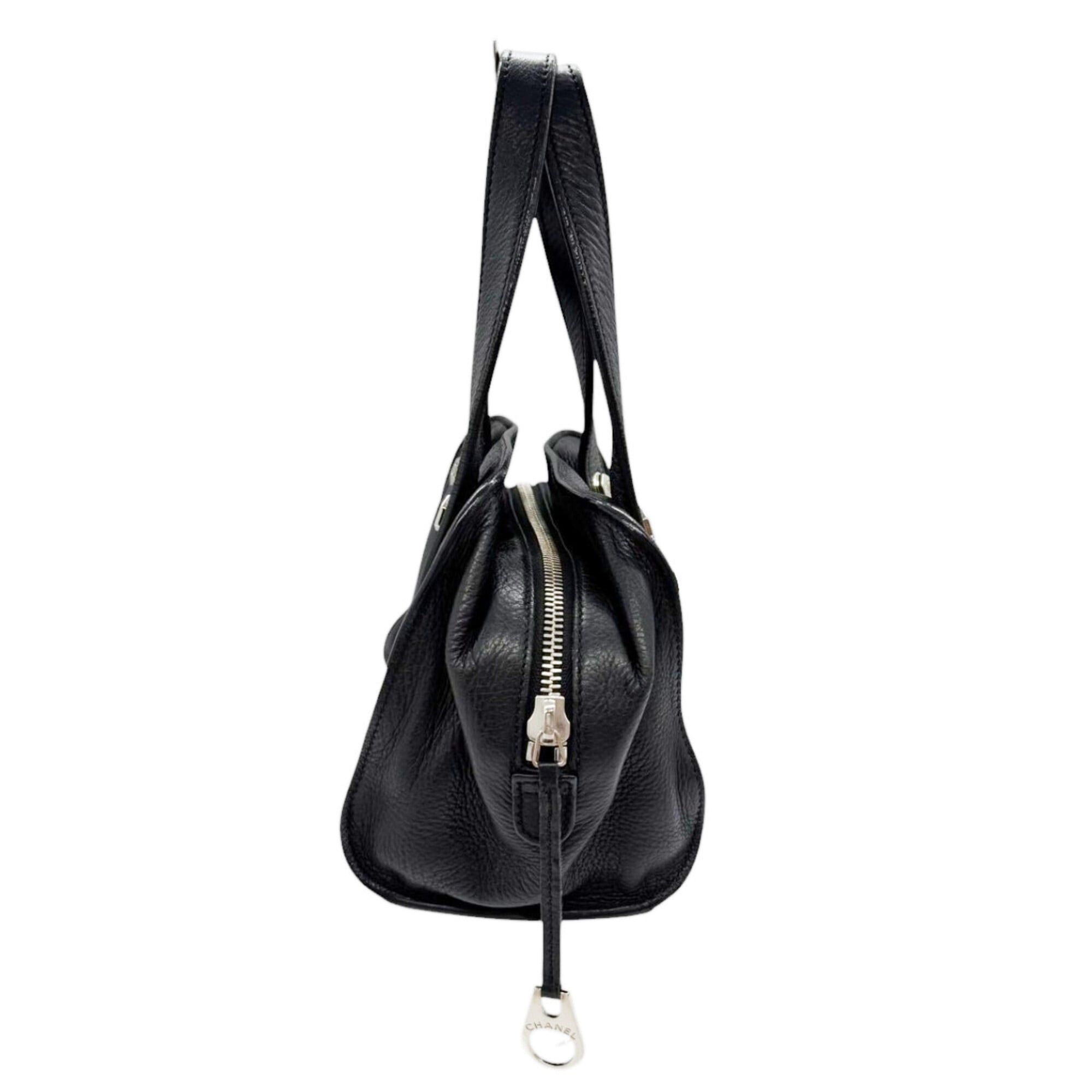 Chanel CHANEL Coco Mark Small Bowler Bag Handbag Leather Black Women's Size ONE SIZE - 4 Thumbnail