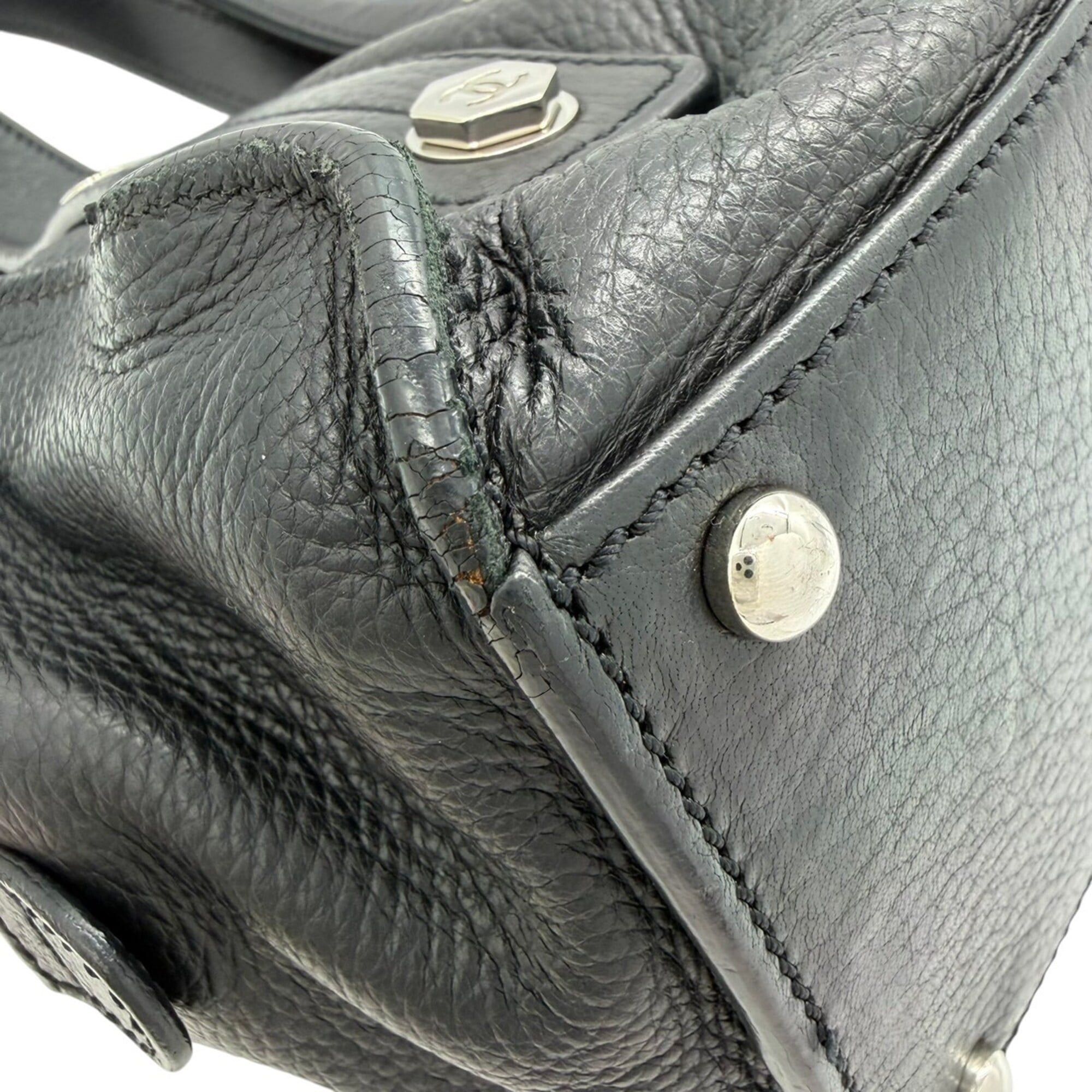 Chanel CHANEL Coco Mark Small Bowler Bag Handbag Leather Black Women's Size ONE SIZE - 9 Thumbnail