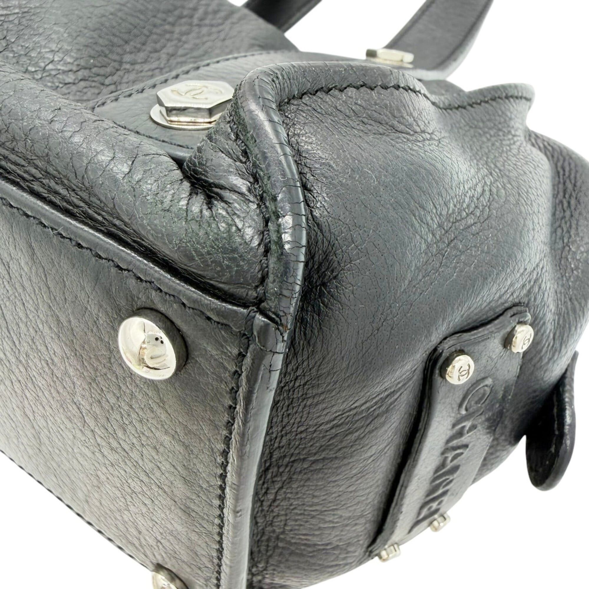 Chanel CHANEL Coco Mark Small Bowler Bag Handbag Leather Black Women's Size ONE SIZE - 10 Thumbnail