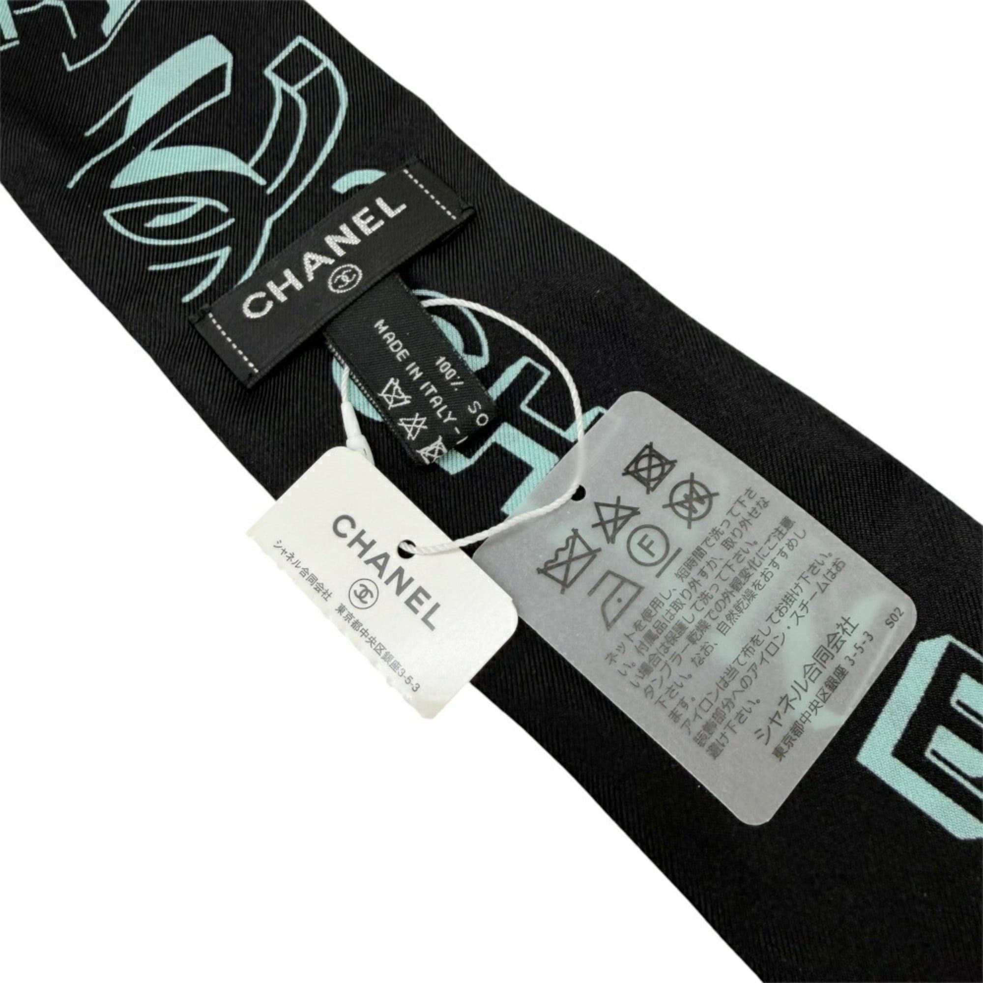 Chanel CHANEL Bandeau Ribbon Silk Green Black Women's Scarf/Muffler Coco Mark Camellia Hairband Size ONE SIZE - 5 Thumbnail