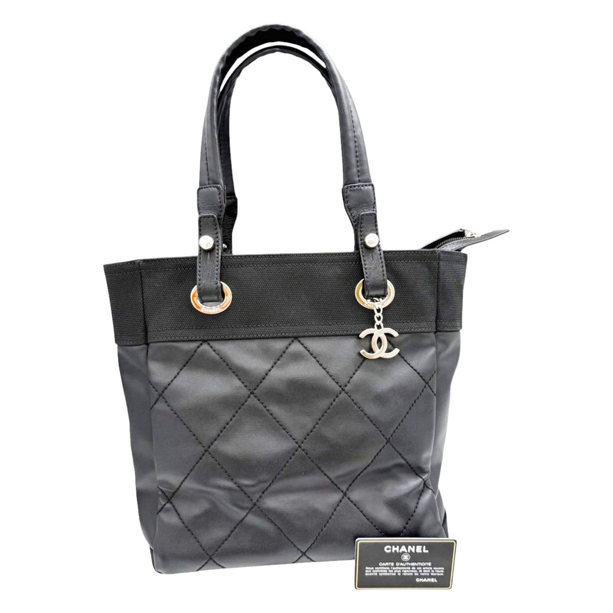 Chanel CHANEL Paris Biarritz PM Small Tote Bag, PVC Leather, Black, A34208, Women's Size ONE SIZE - 19 Thumbnail
