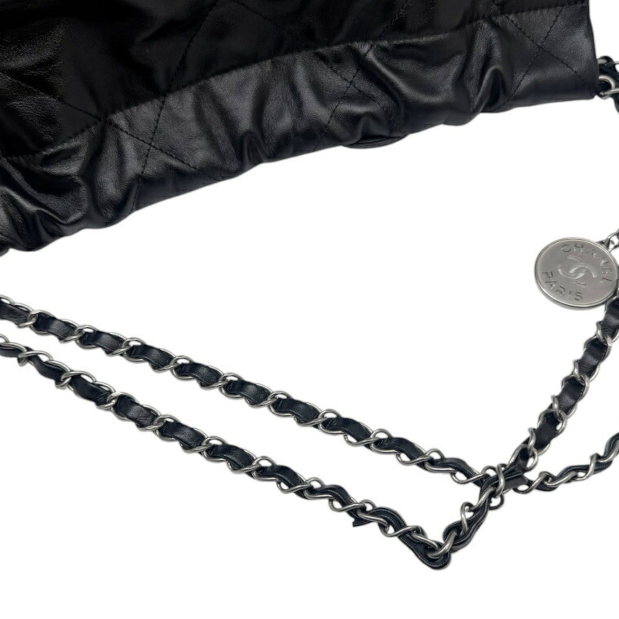 Chanel CHANEL Matelassé 22 Small Handbag, Calfskin, Black AS3260, Chain Tote, Women's Size ONE SIZE - 8 Thumbnail