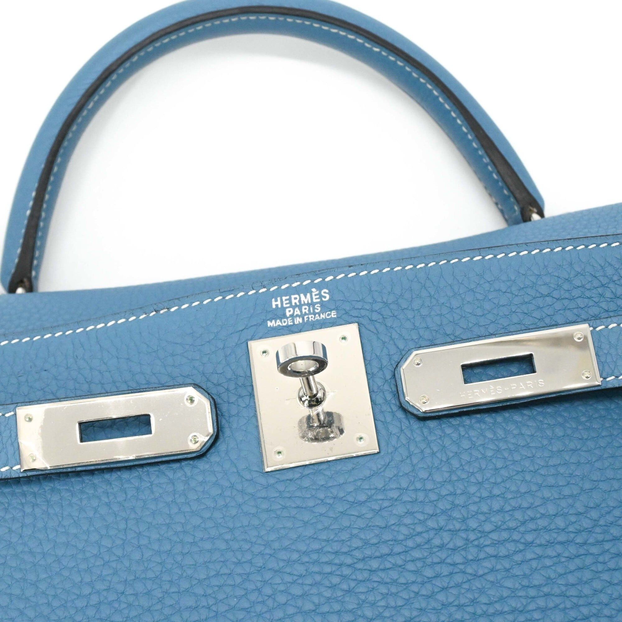 Hermes HERMES Kelly 28 Handbag Tote Bag, Taurillon Clemence Leather, Women's, Blue Jean Size ONE SIZE - 12 Thumbnail