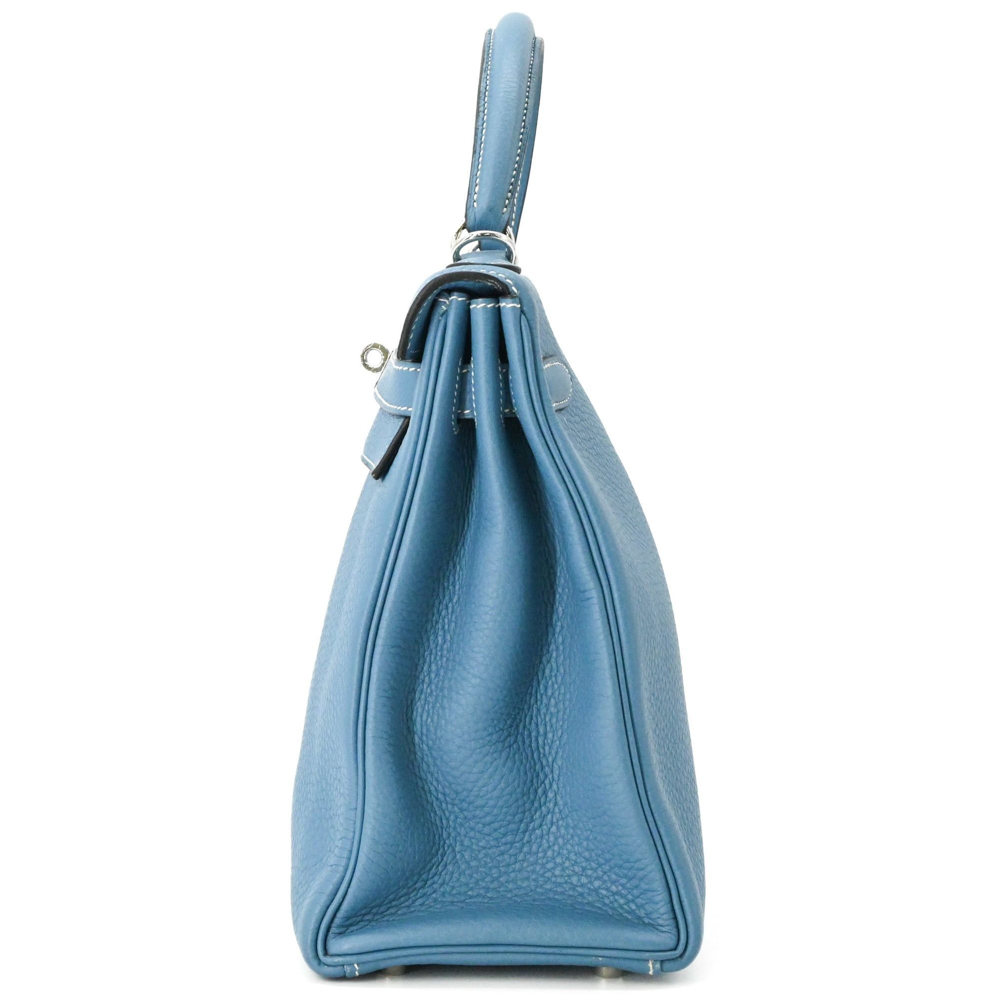Hermes HERMES Kelly 28 Handbag Tote Bag, Taurillon Clemence Leather, Women's, Blue Jean Size ONE SIZE - 4 Thumbnail