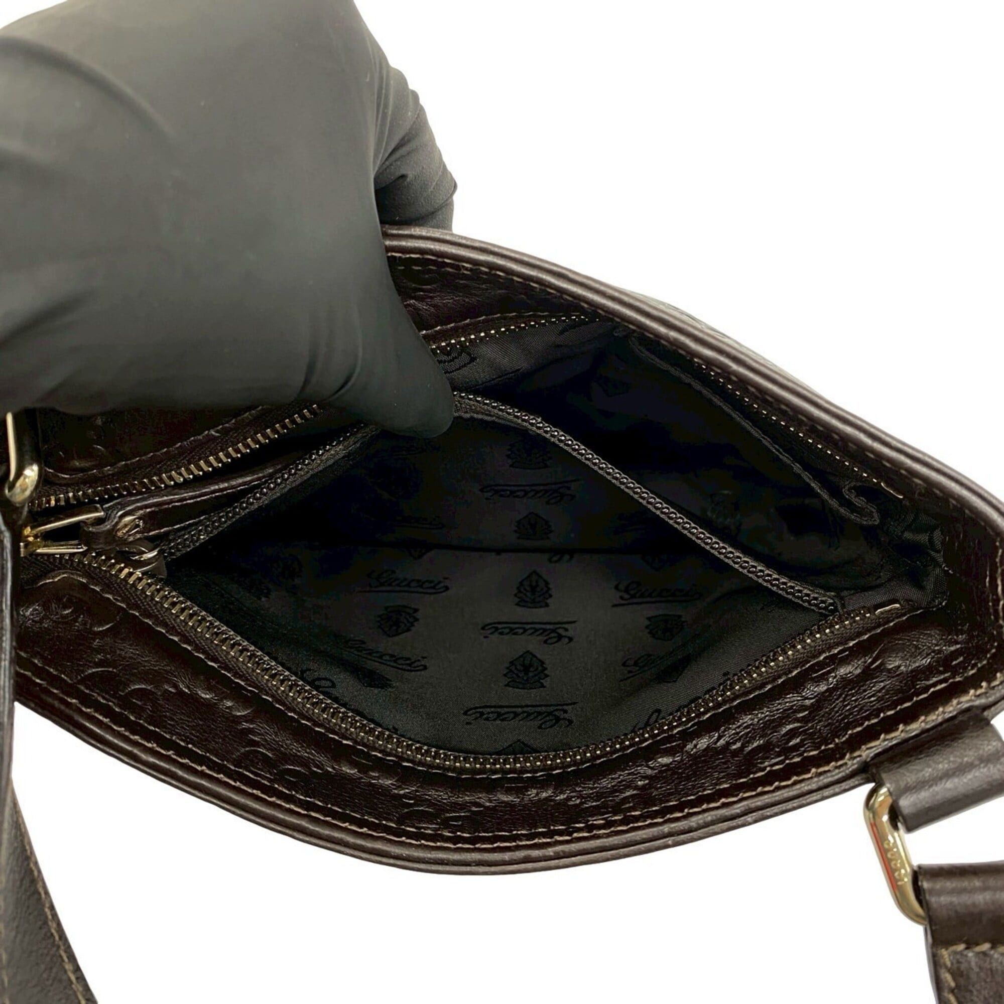 Gucci GUCCI Guccissima GG pattern embossed leather mini shoulder bag/pochette/sacoche, dark brown, 75391 Size ONE SIZE - 10 Thumbnail