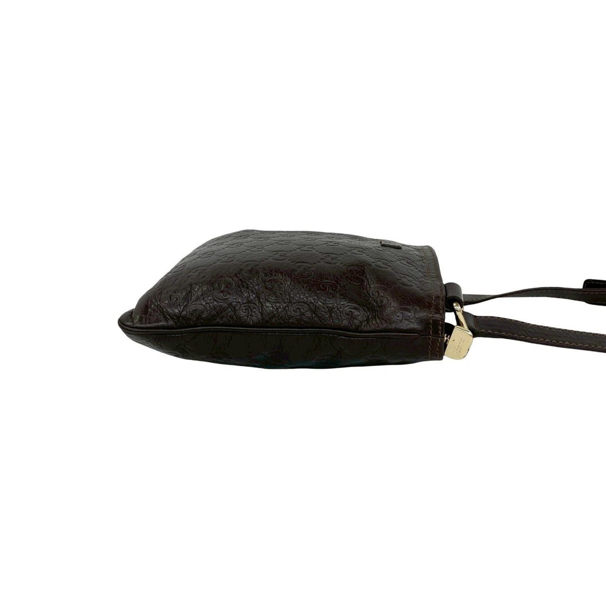 Gucci GUCCI Guccissima GG pattern embossed leather mini shoulder bag/pochette/sacoche, dark brown, 75391 Size ONE SIZE - 6 Thumbnail