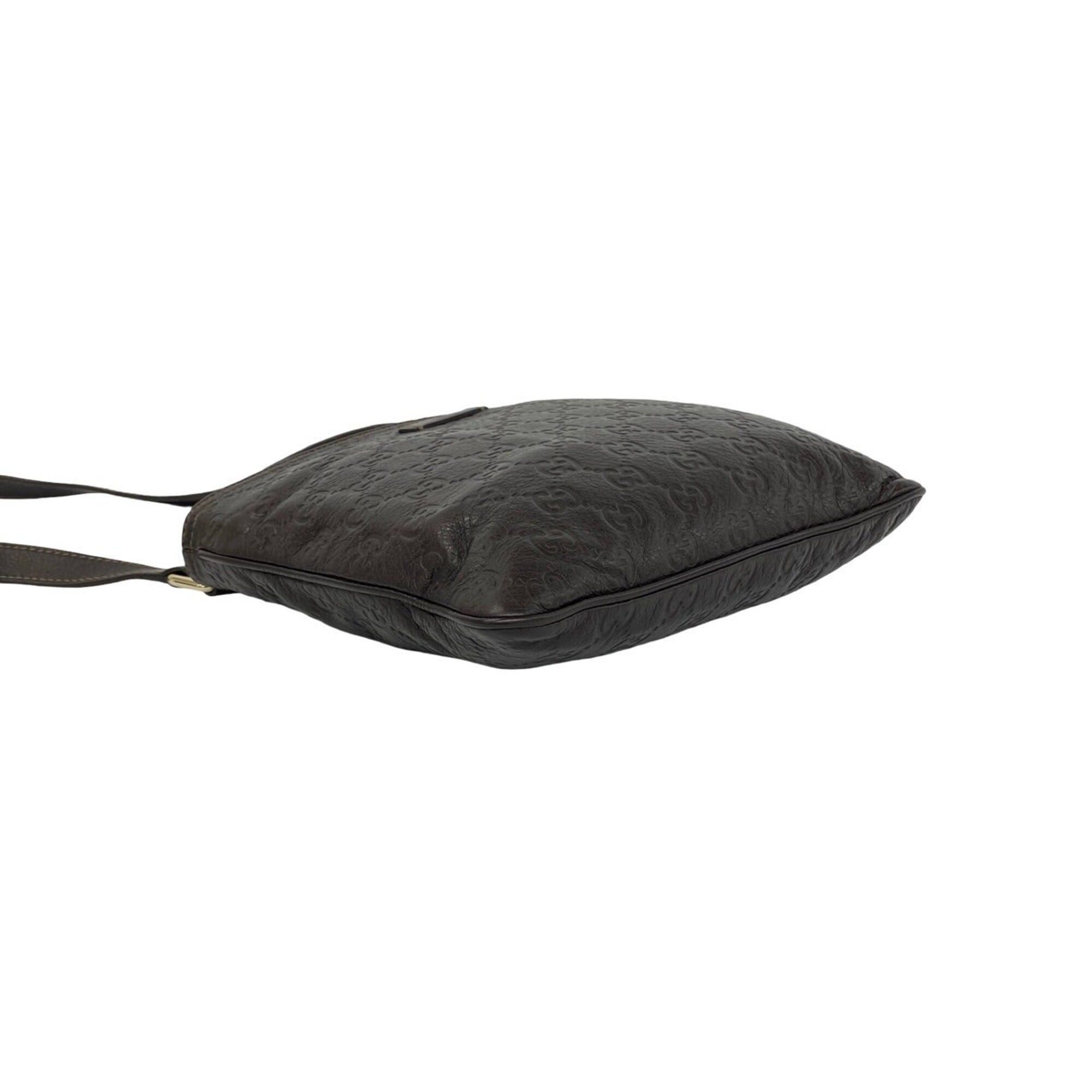Gucci GUCCI Guccissima GG pattern embossed leather mini shoulder bag/pochette/sacoche, dark brown, 75391 Size ONE SIZE - 7 Thumbnail