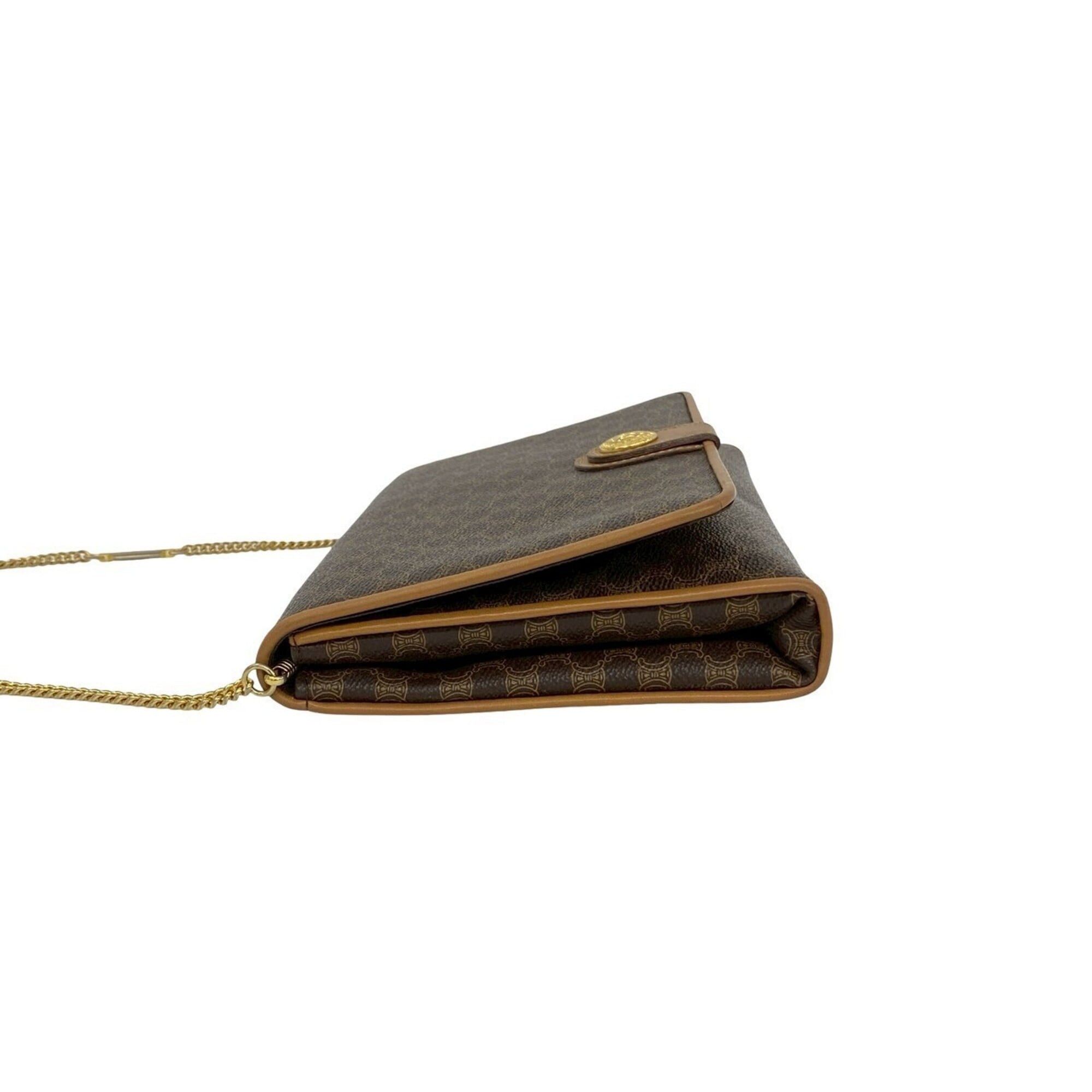 Celine CELINE Vintage Macadam Blazon Triomphe Pattern Leather Mini Chain Shoulder Bag Brown 25942 Size ONE SIZE - 5 Thumbnail