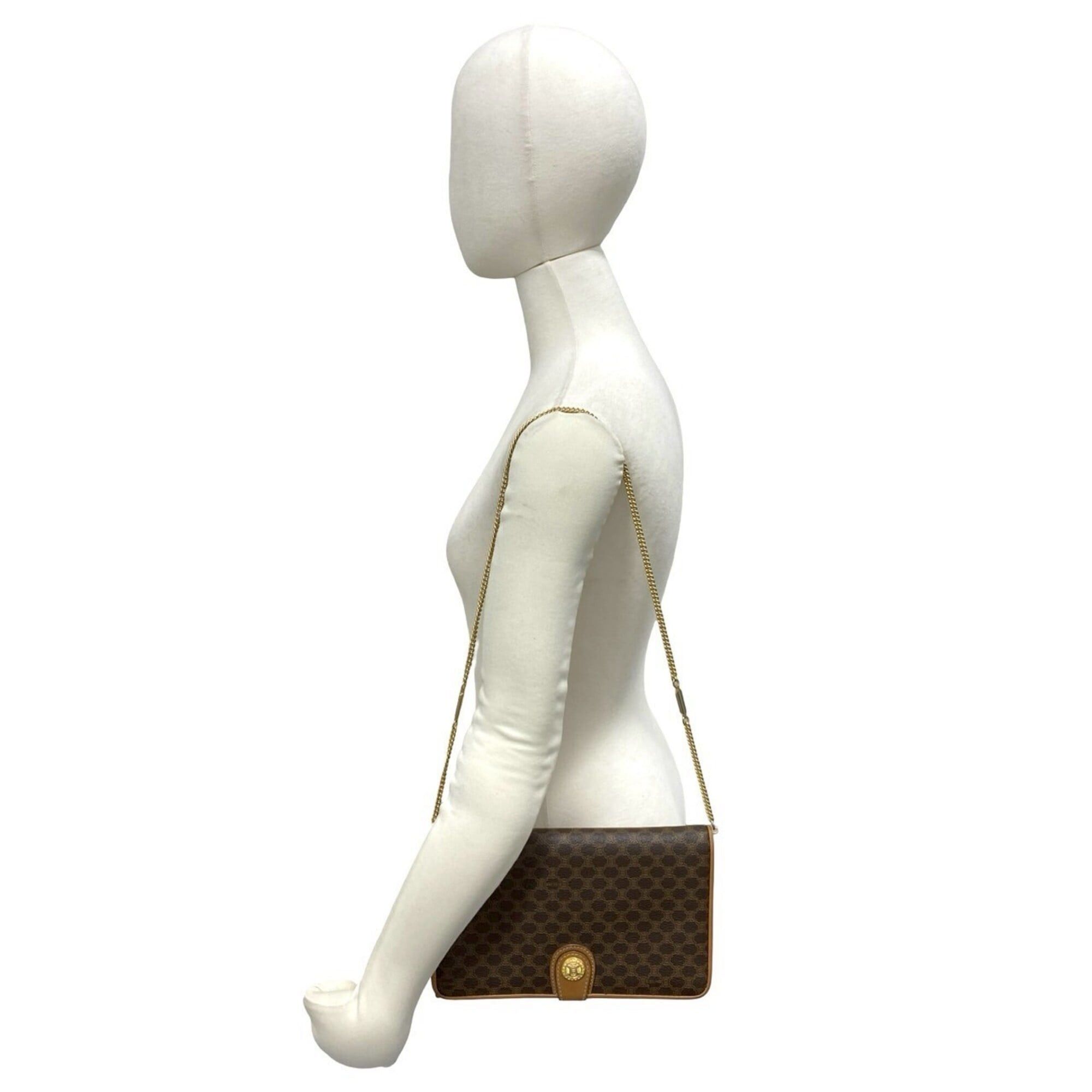 Celine CELINE Vintage Macadam Blazon Triomphe Pattern Leather Mini Chain Shoulder Bag Brown 25942 Size ONE SIZE - 2 Thumbnail