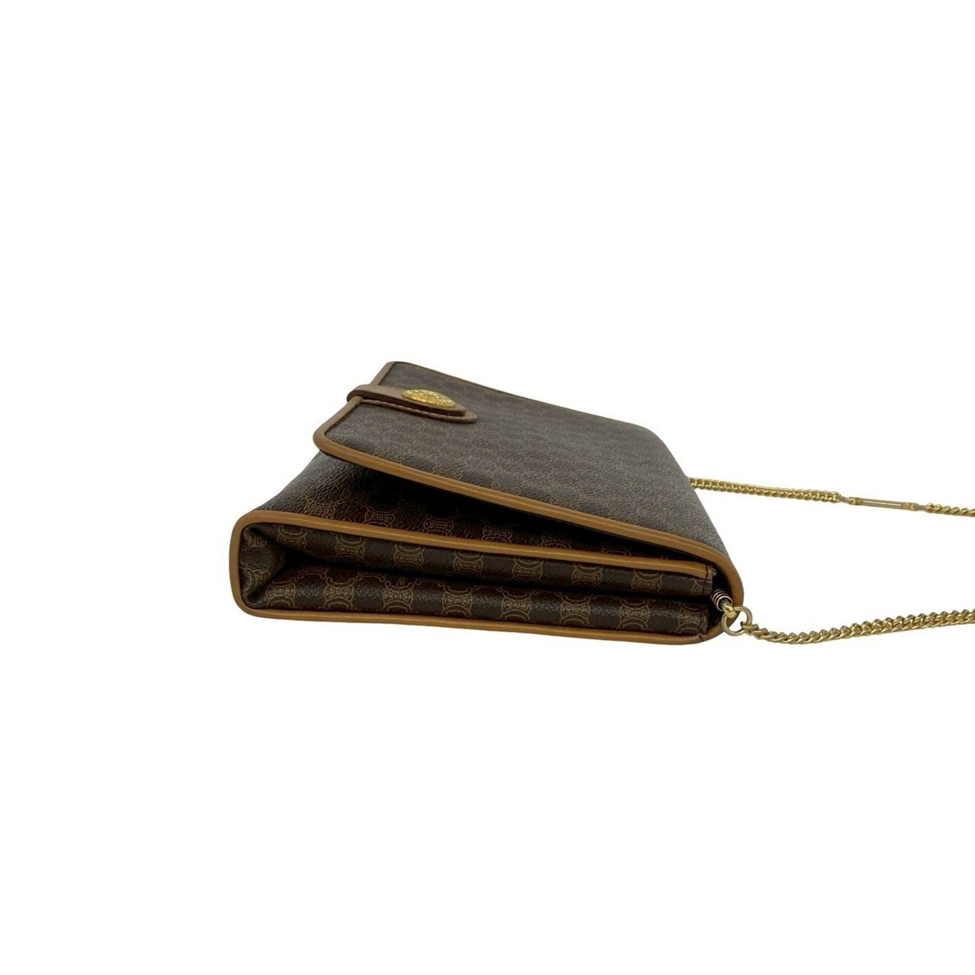 Celine CELINE Vintage Macadam Blazon Triomphe Pattern Leather Mini Chain Shoulder Bag Brown 25942 Size ONE SIZE - 6 Thumbnail
